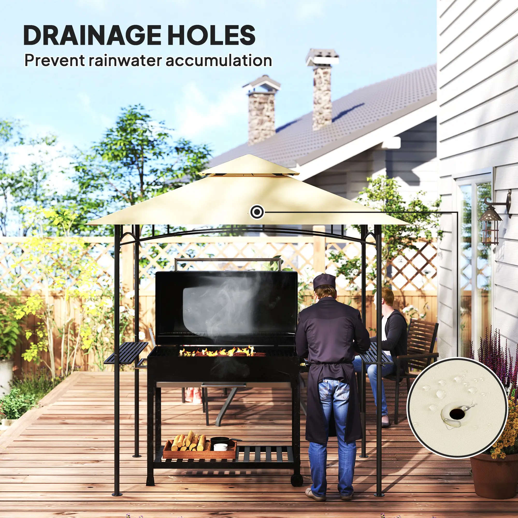 8' x 5' Outdoor Grill Gazebo, Double Tiered, 2 Side Shelves, Hooks, Beige - Image 5