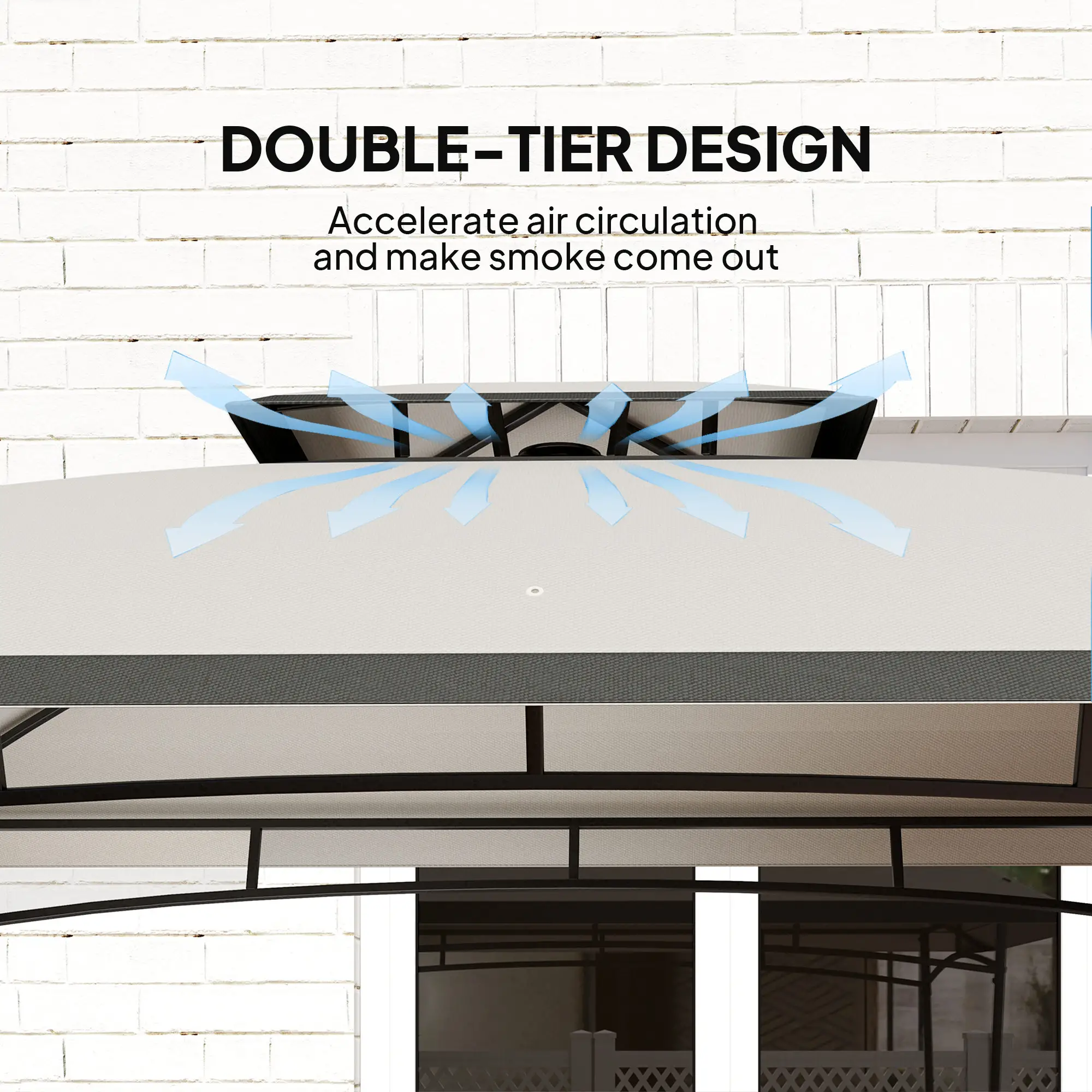 8' x 5' Outdoor Grill Gazebo, Double Tiered Barbecue Shelter, Light Grey - Image 4