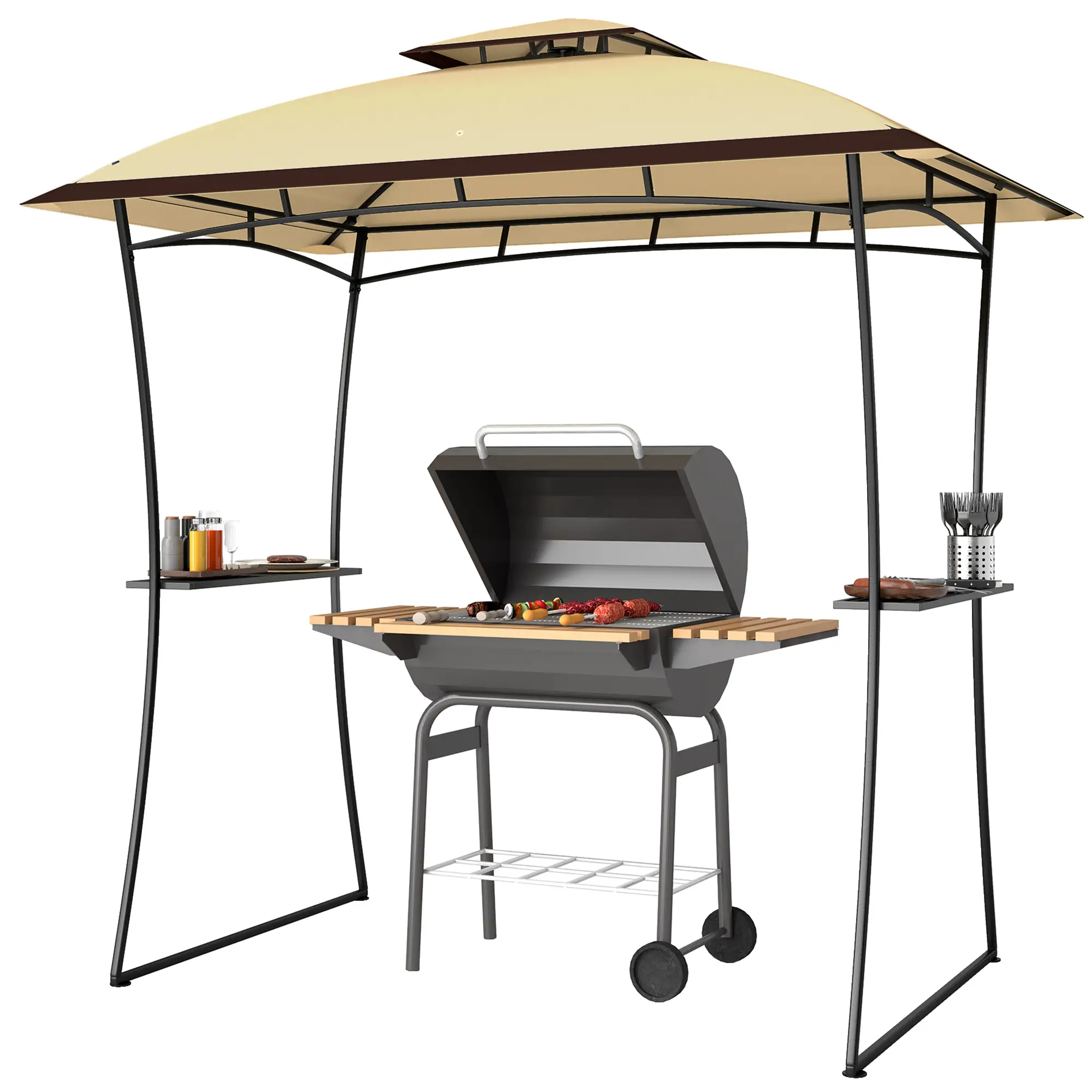 8' x 5' Outdoor Grill Gazebo, Double Tiered, Beige