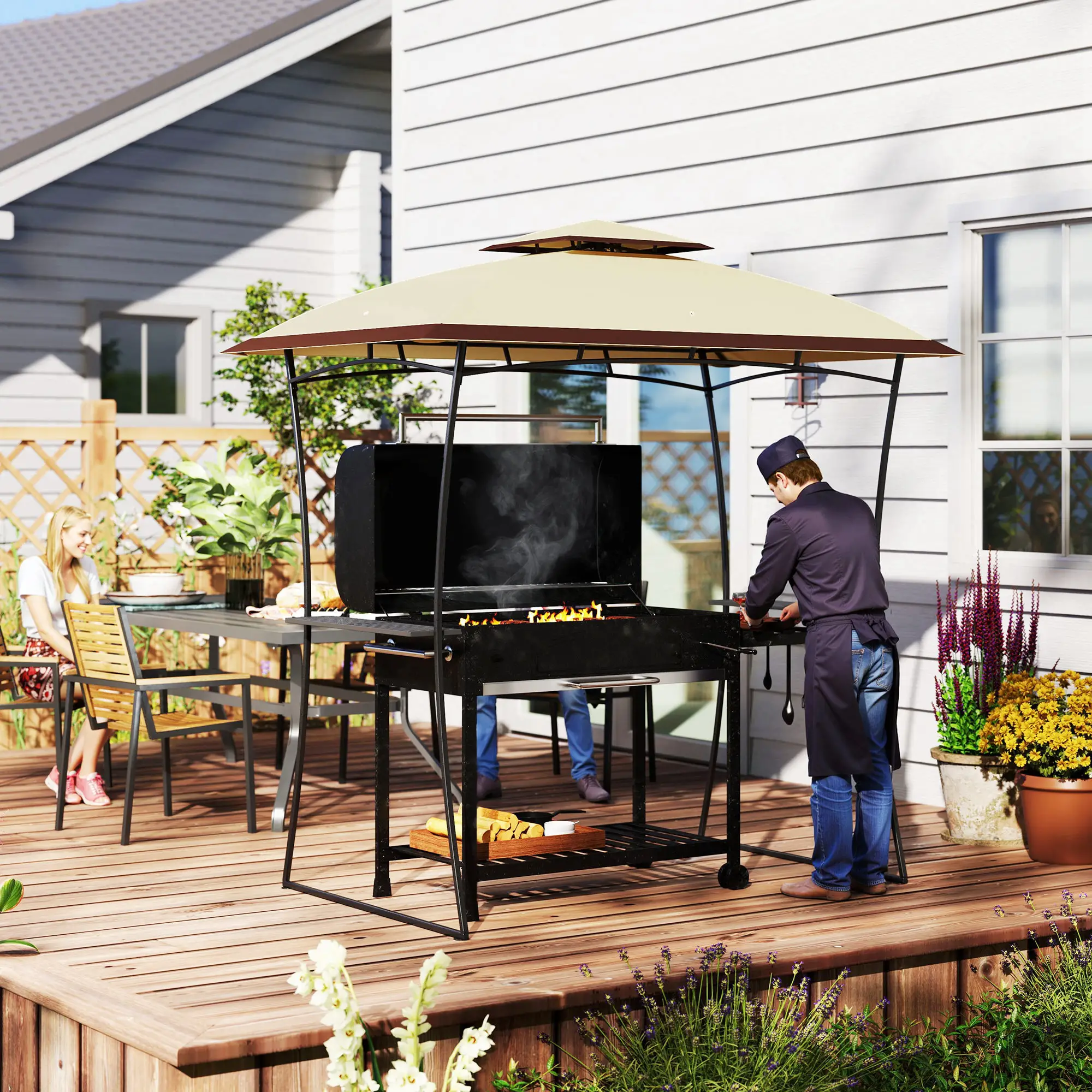 8' x 5' Outdoor Grill Gazebo, Double Tiered, Beige - Image 10
