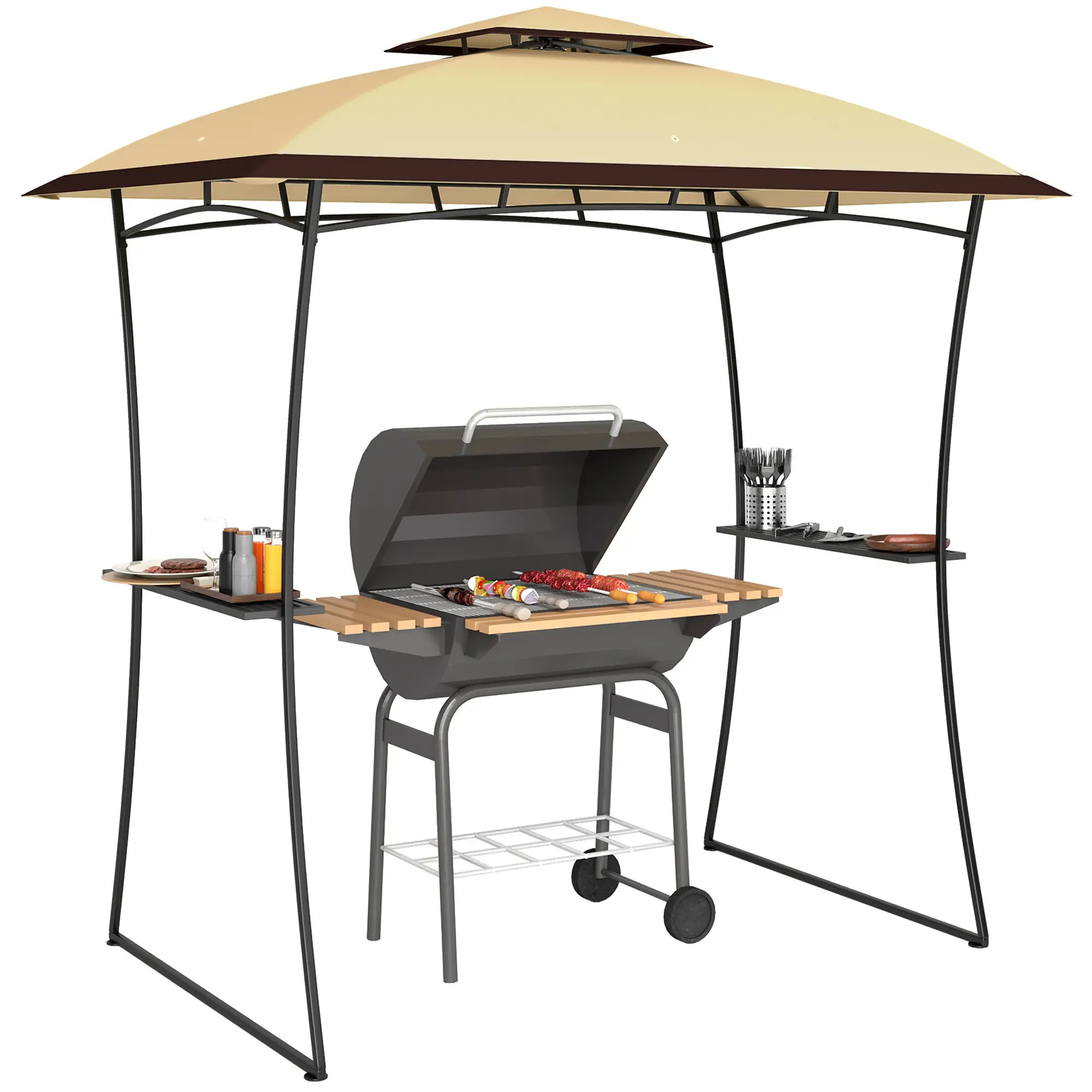 8' x 5' Outdoor Grill Gazebo, Double Tiered, Beige - Image 11