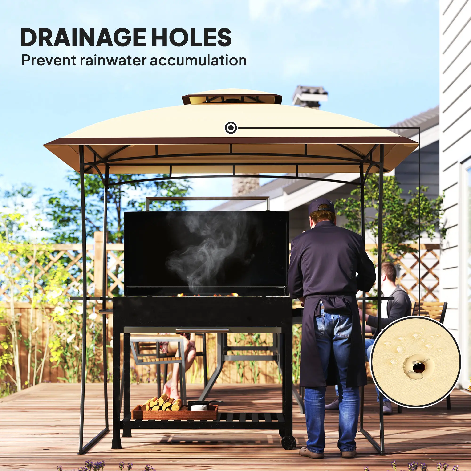 8' x 5' Outdoor Grill Gazebo, Double Tiered, Beige - Image 6