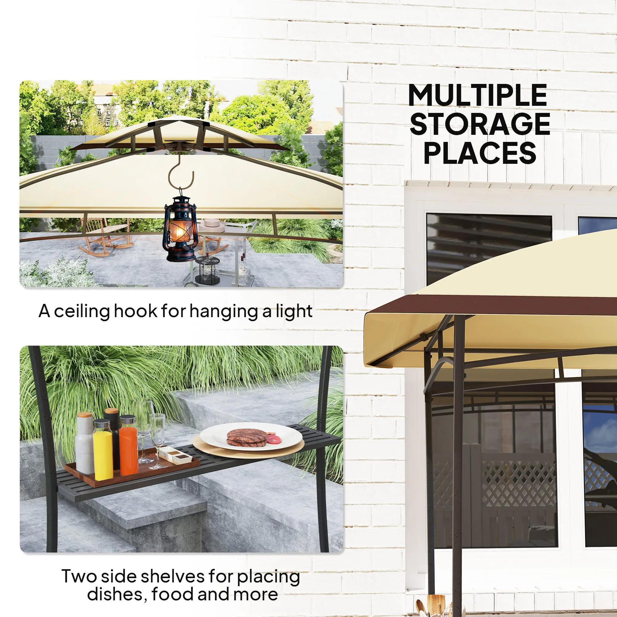 8' x 5' Outdoor Grill Gazebo, Double Tiered, Beige - Image 7