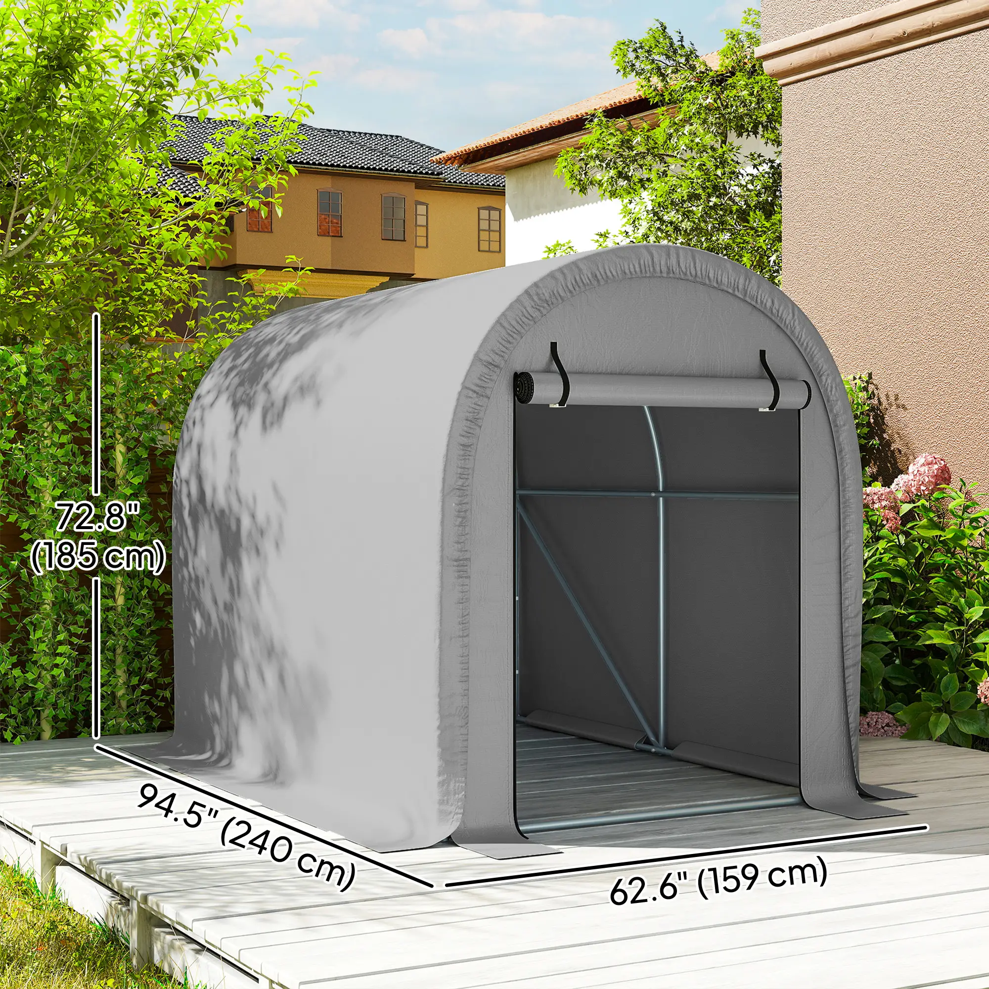 8' x 5' Portable Shed, Water-Resistant Bike Tent with Roll-up Zipper Door - Image 3