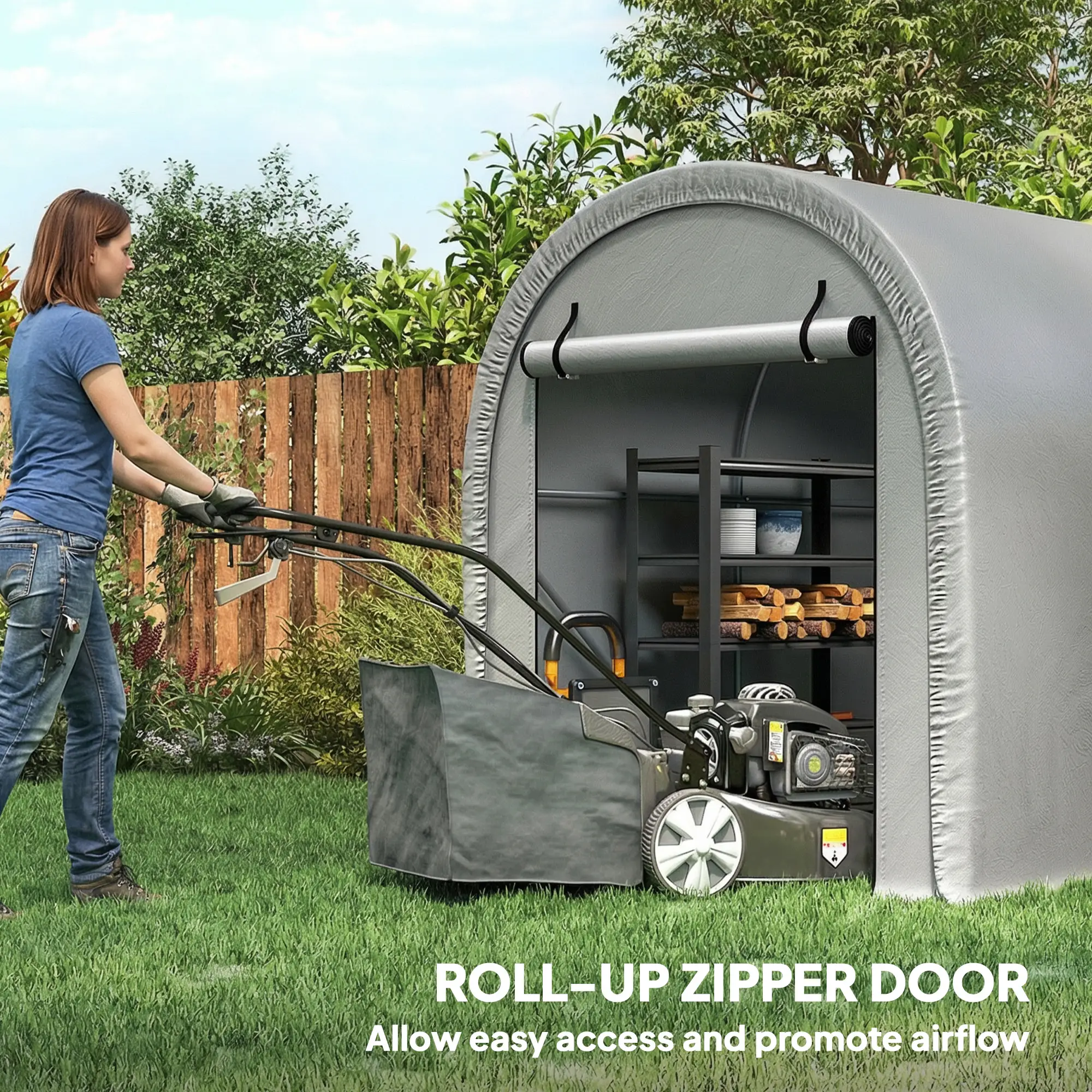 8' x 5' Portable Shed, Water-Resistant Bike Tent with Roll-up Zipper Door - Image 6