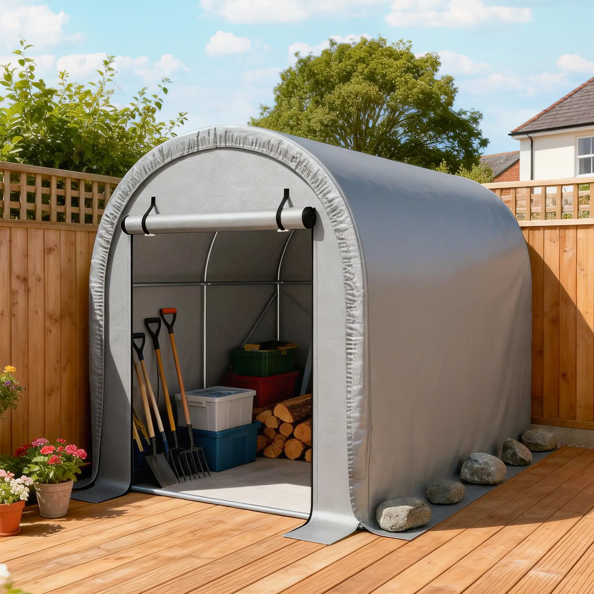 8' x 5' Portable Shed, Water-Resistant Bike Tent with Roll-up Zipper Door - Image 7