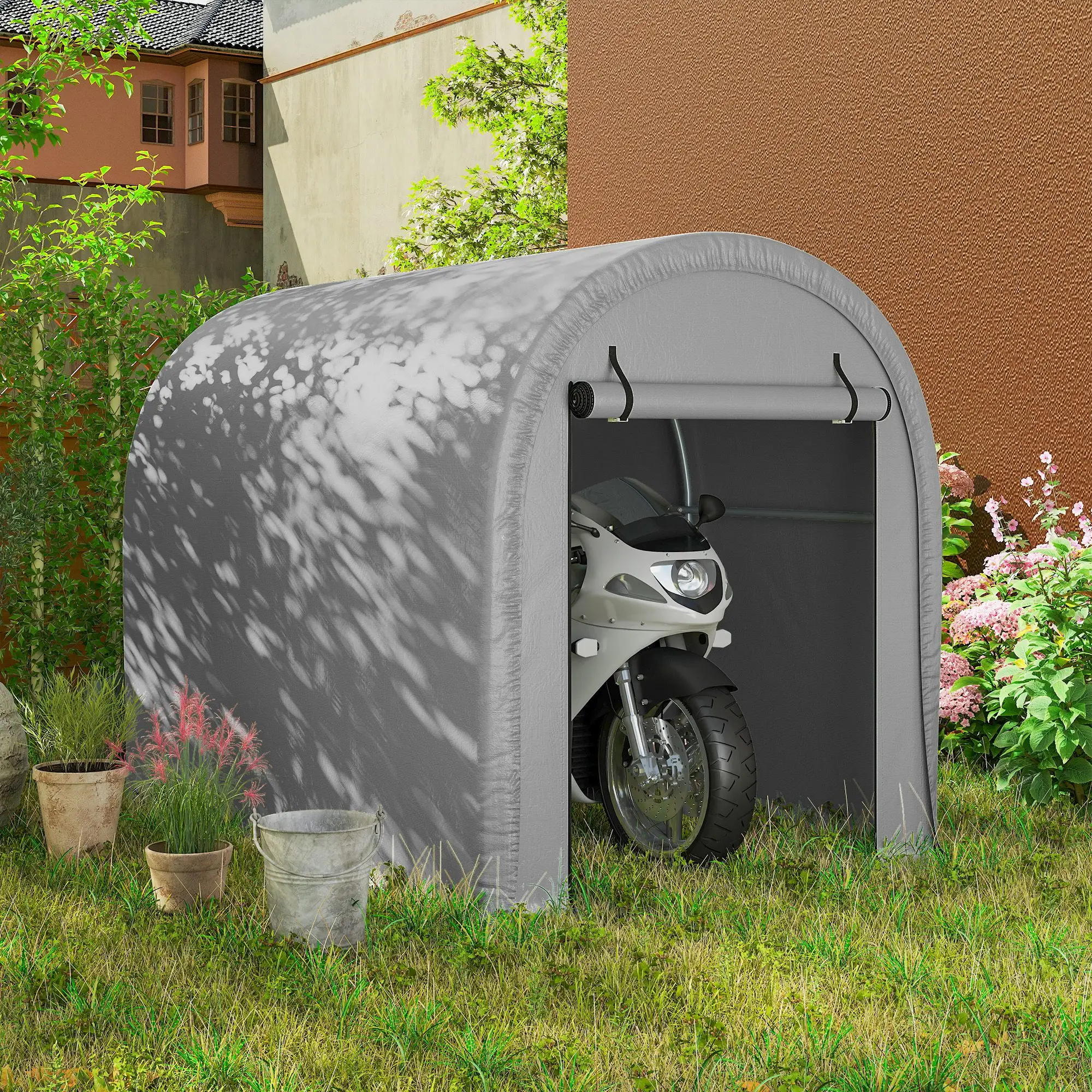 8' x 5' Portable Shed, Water-Resistant Bike Tent with Roll-up Zipper Door - Image 9