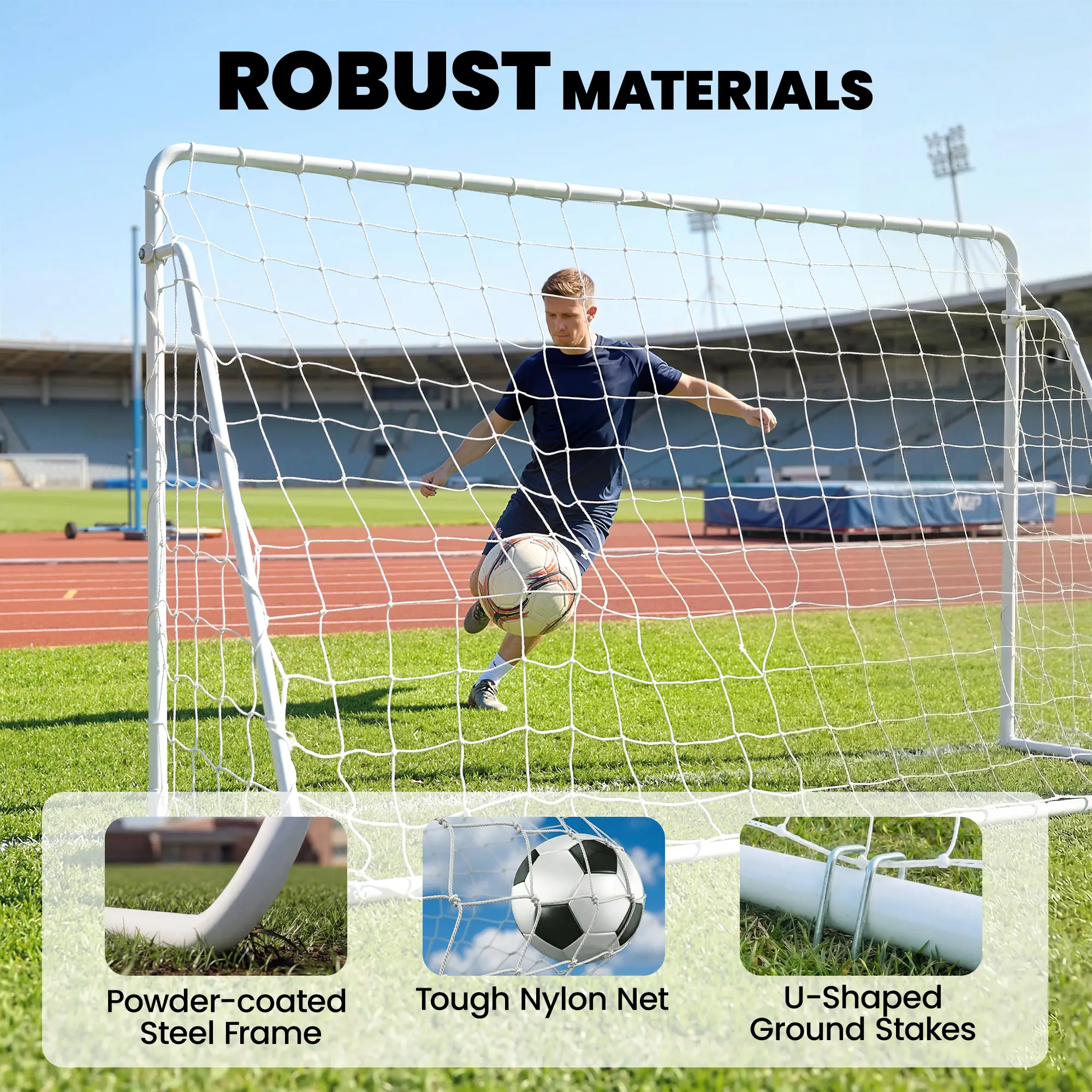 8 X 5Ft Soccer Goal, Portable Practice Net With Nylon Mesh & Steel Frame, Black - Image 5