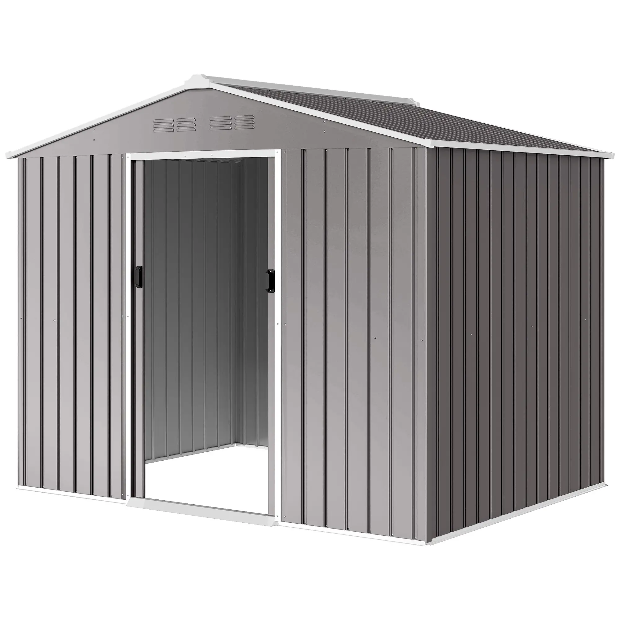 8' x 6' Metal Outdoor Storage Shed, Lockable Sliding Doors, Light Grey