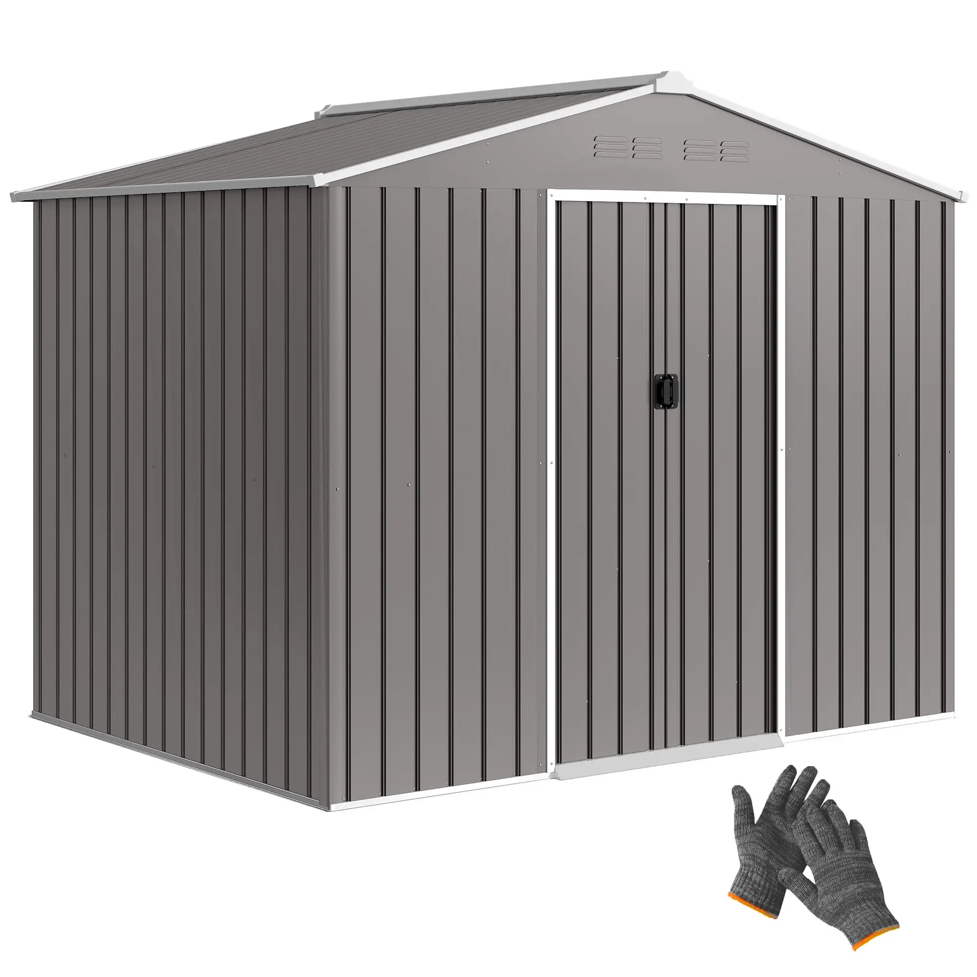 8' x 6' Metal Outdoor Storage Shed, Lockable Sliding Doors, Light Grey - Image 11