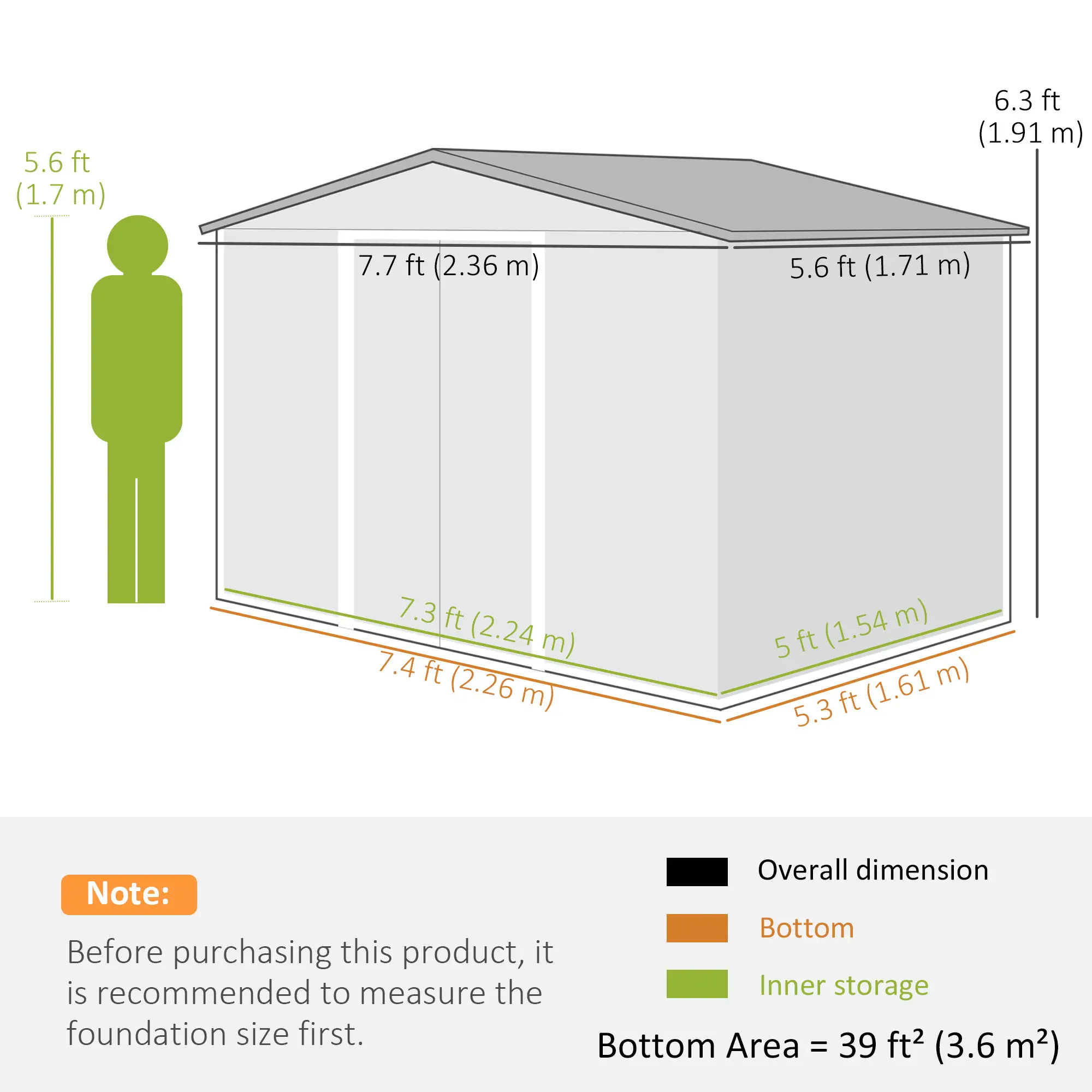 8' x 6' Metal Outdoor Storage Shed, Lockable Sliding Doors, Light Grey - Image 3