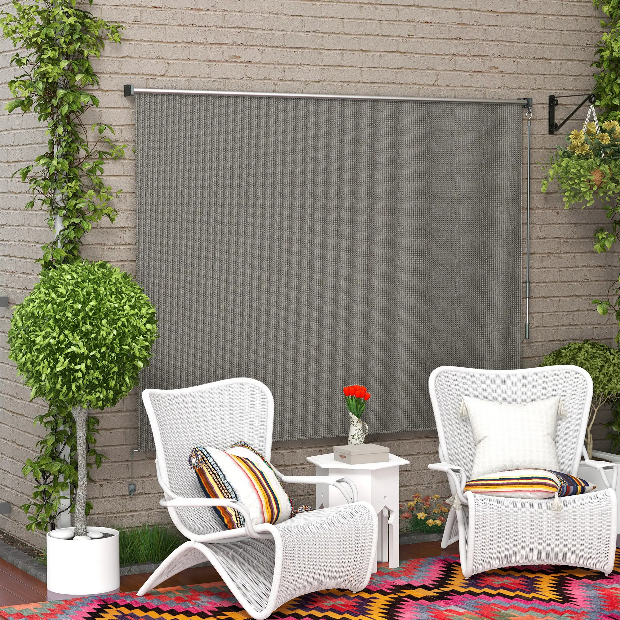 8' x 6' Outdoor Roller Shades, Cordless Patio Door Blinds, Light Grey - Image 2