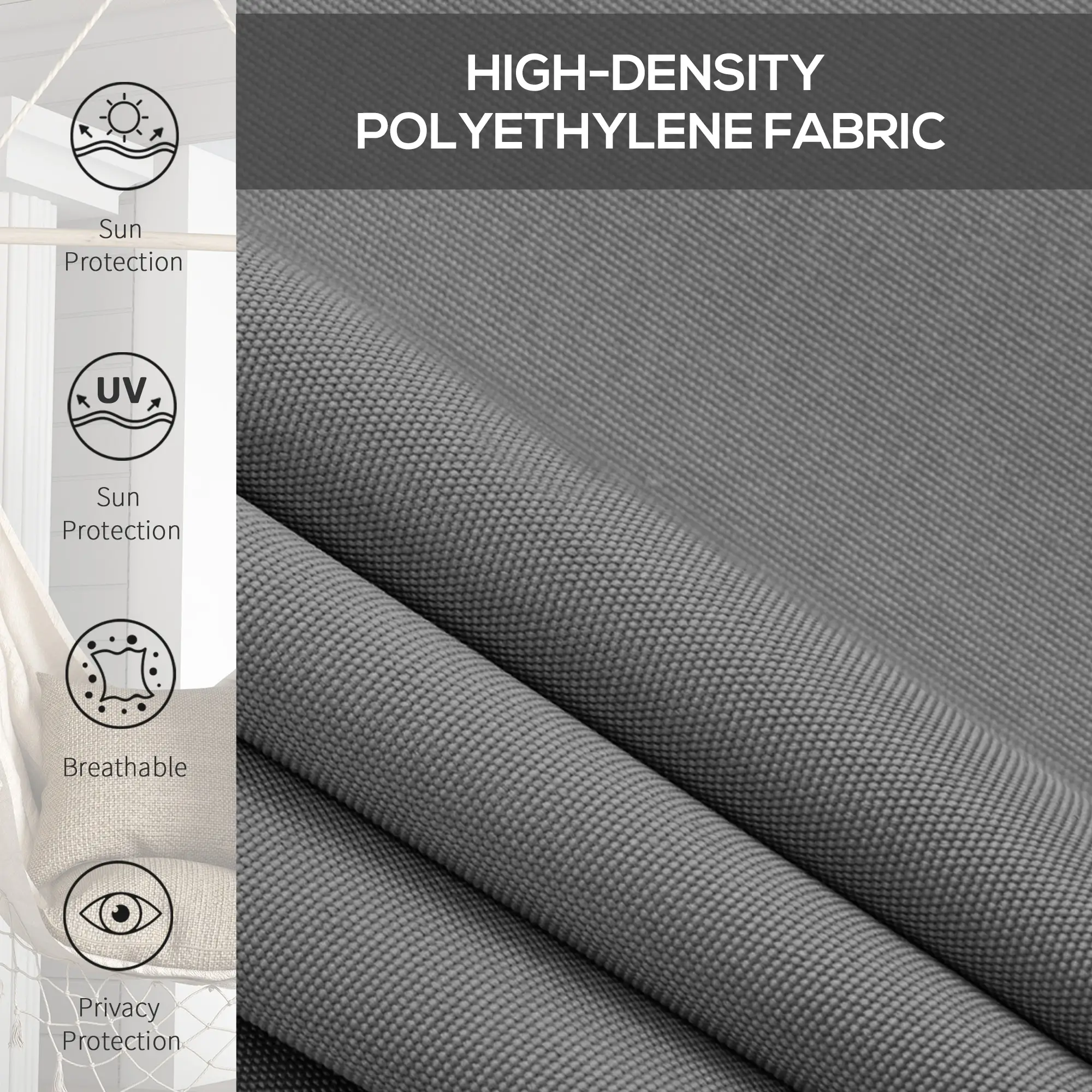8' x 6' Outdoor Roller Shades, Cordless Patio Door Blinds, Light Grey - Image 4