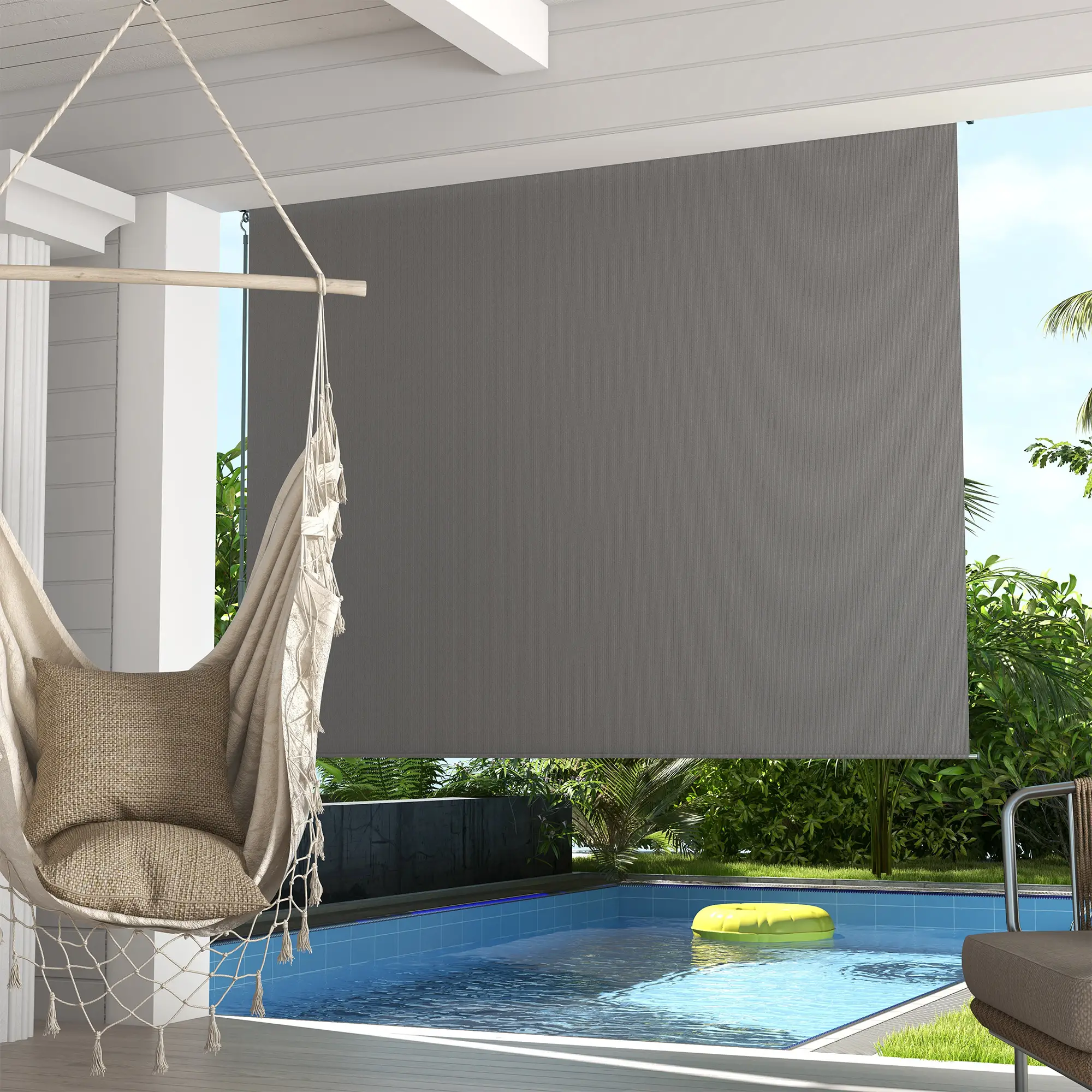 8' x 6' Outdoor Roller Shades, Cordless Patio Door Blinds, Light Grey - Image 8