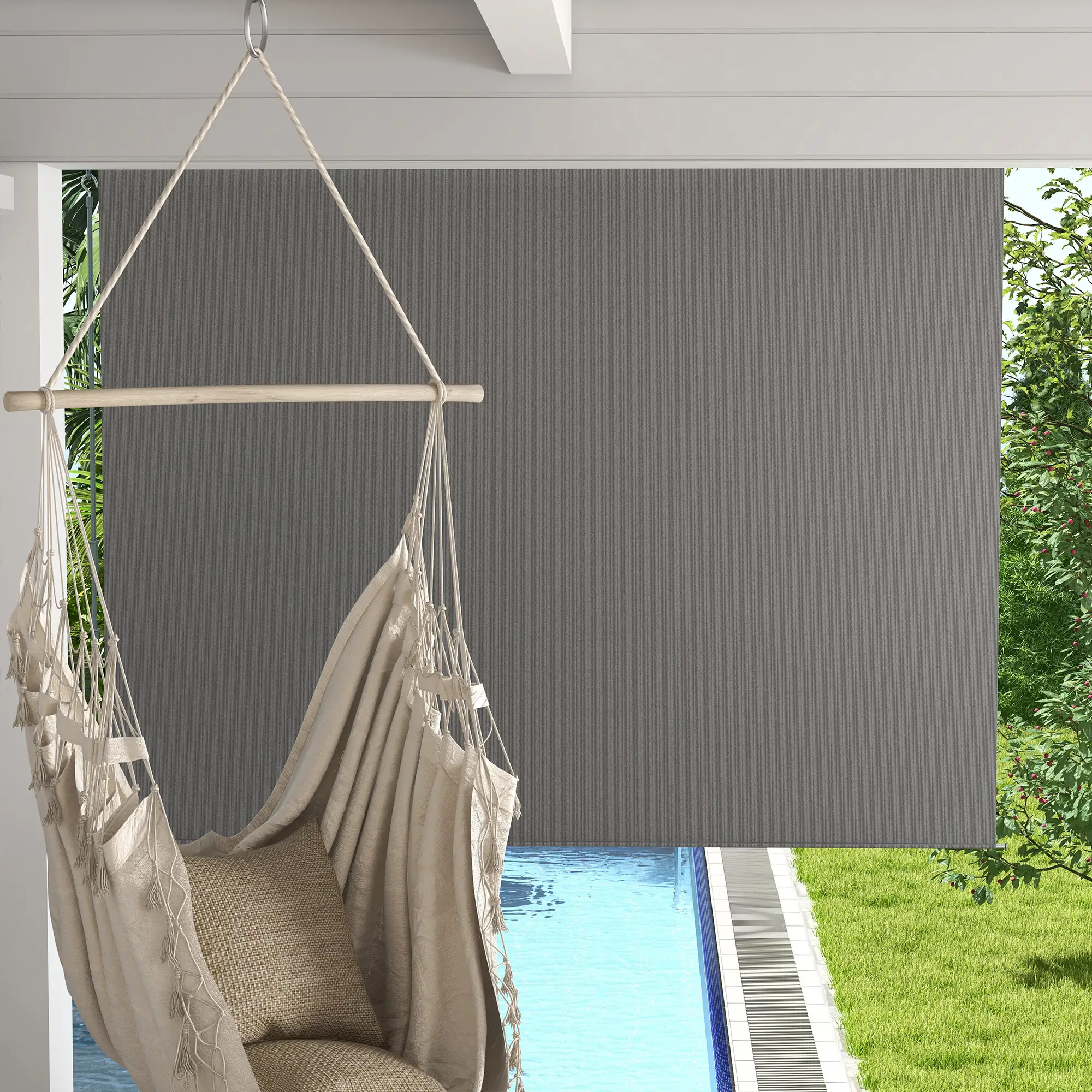 8' x 6' Outdoor Roller Shades, Cordless Patio Door Blinds, Light Grey - Image 9