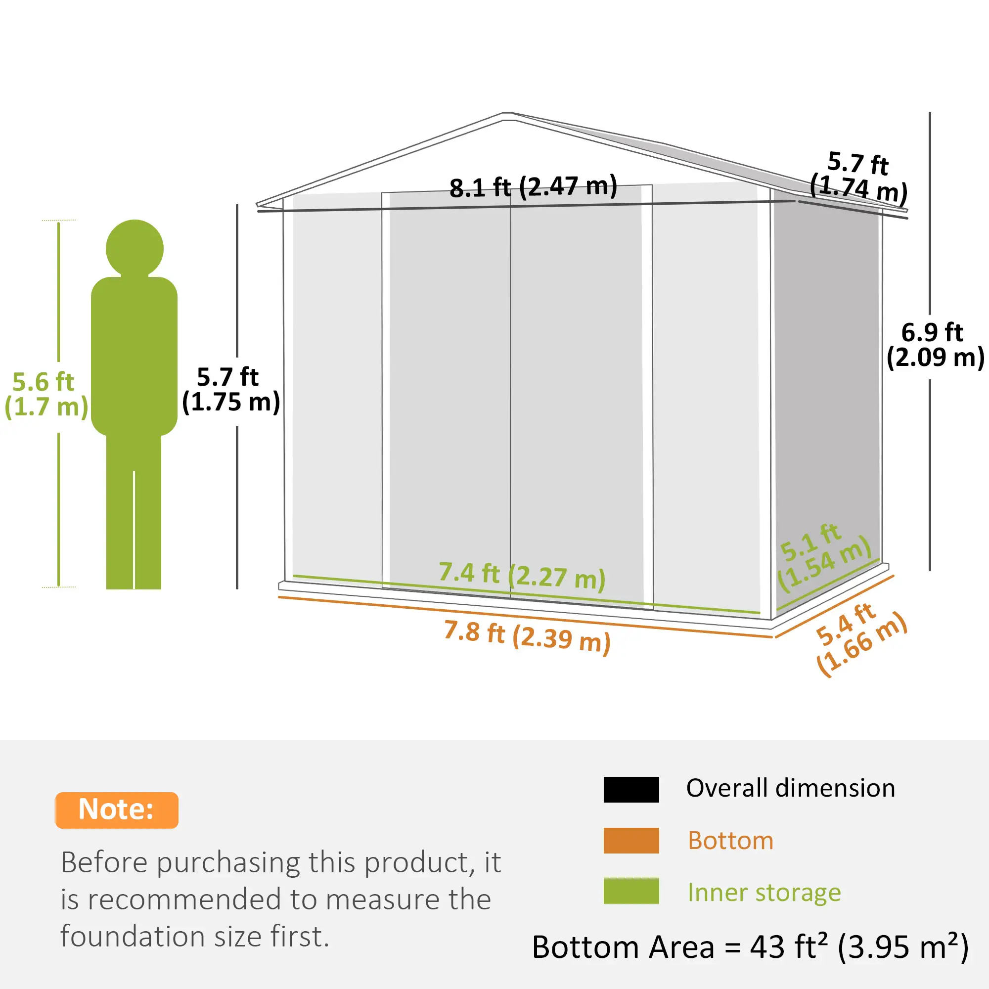 8' x 6' Outdoor Storage Shed, Metal Garden Shed, Dark Grey - Image 3