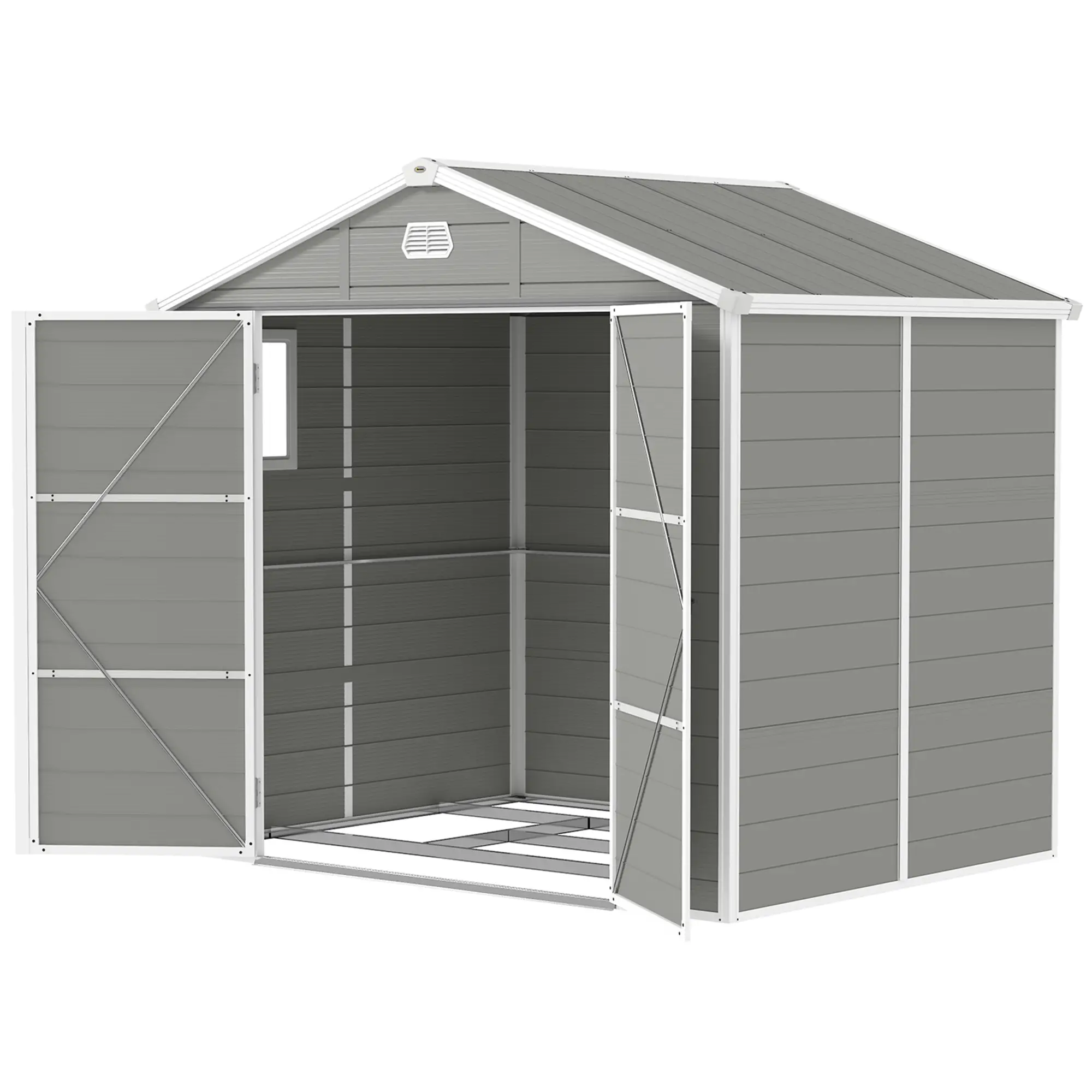 8' x 6' Plastic Garden Storage Shed, Light Grey
