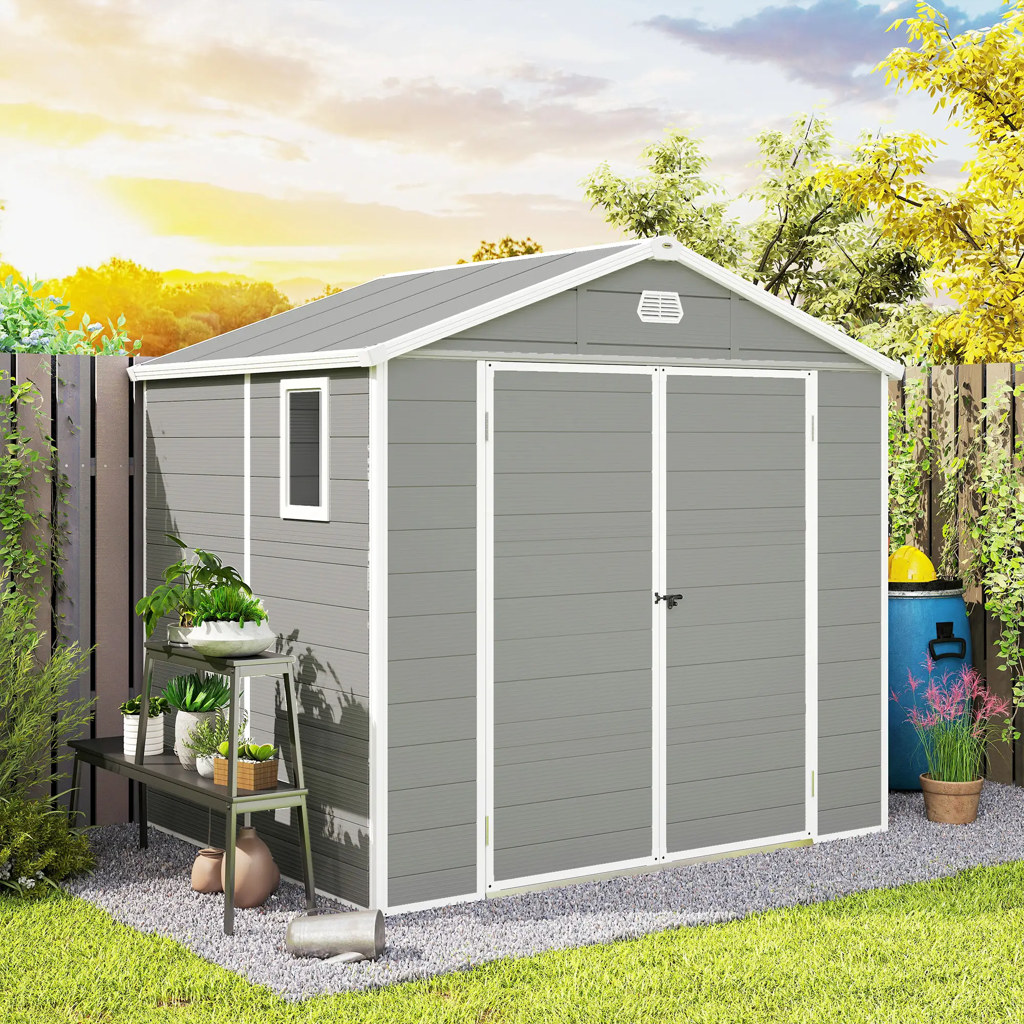 8' x 6' Plastic Garden Storage Shed, Light Grey - Image 10