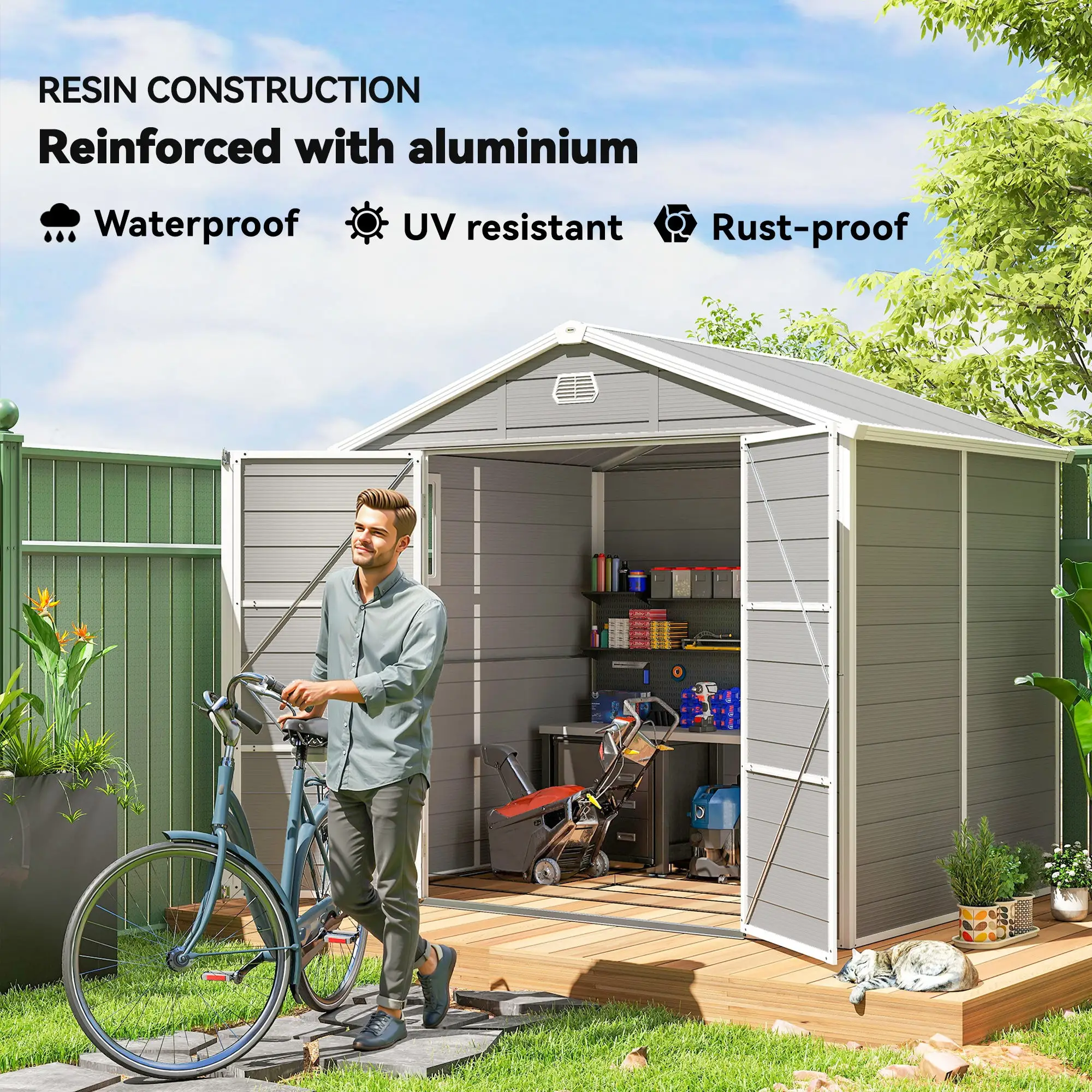 8' x 6' Plastic Garden Storage Shed, Light Grey - Image 4