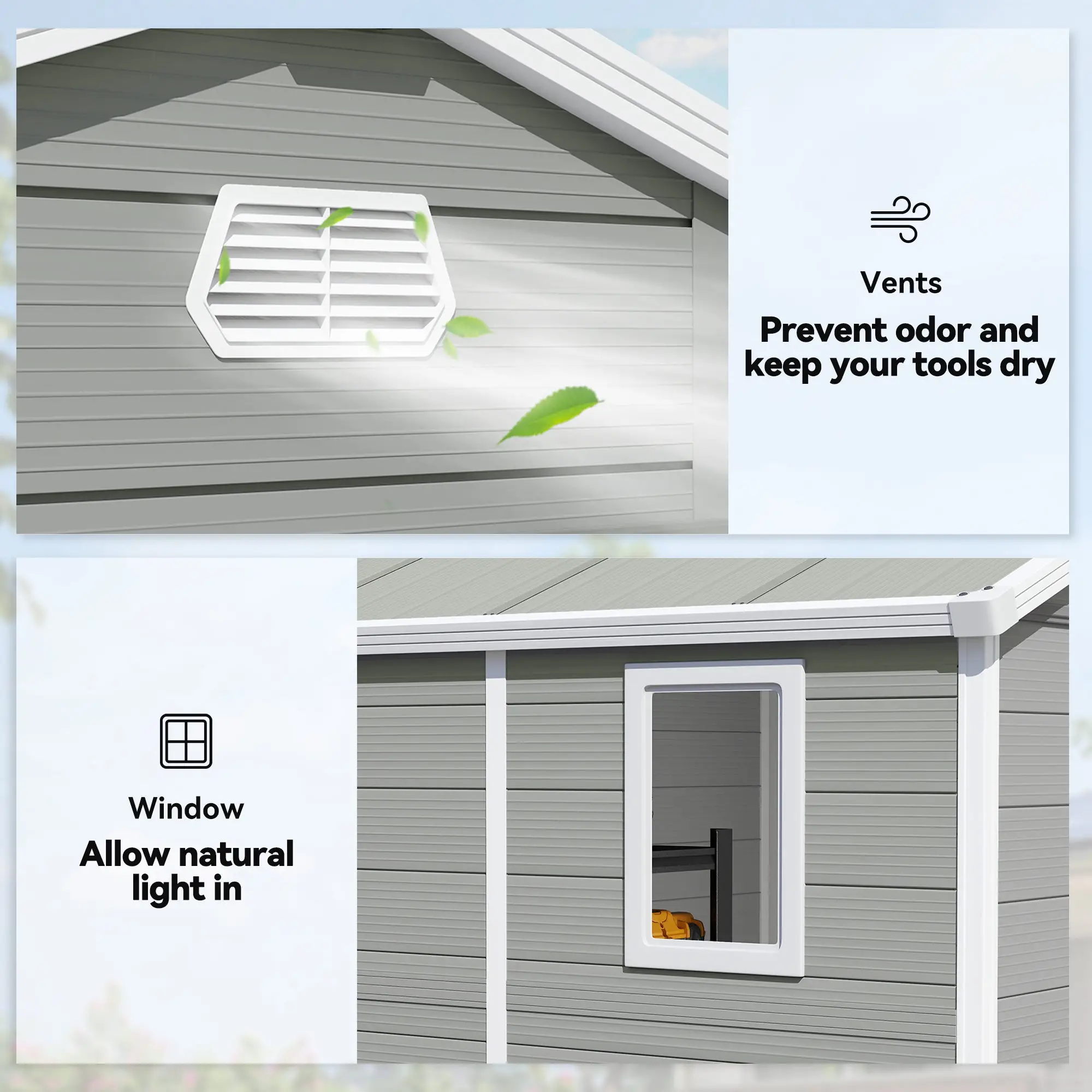 8' x 6' Plastic Garden Storage Shed, Light Grey - Image 5