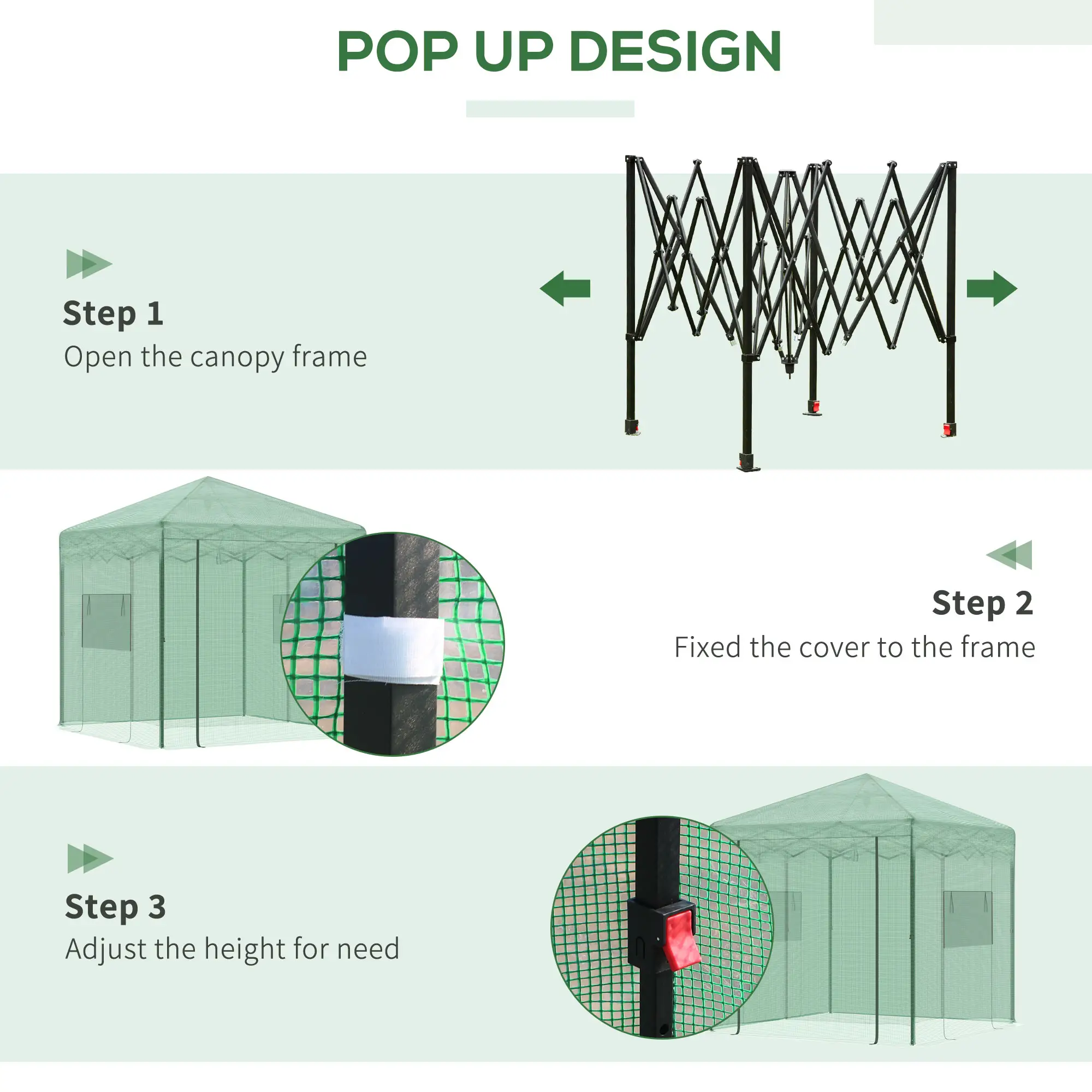 8' x 6' Portable Pop Up Greenhouse, Outdoor Walk-in, Green - Image 10