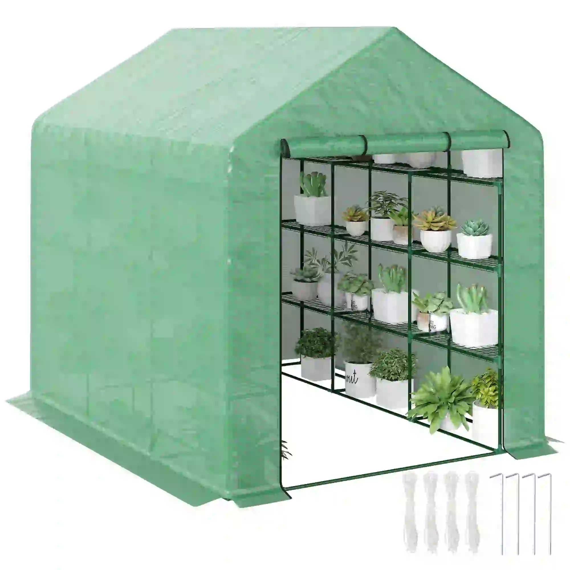 8' x 6' x 7' Portable Walk-In Greenhouse, 18 Shelves, Water/UV Resistant Cover, Roll Up Door