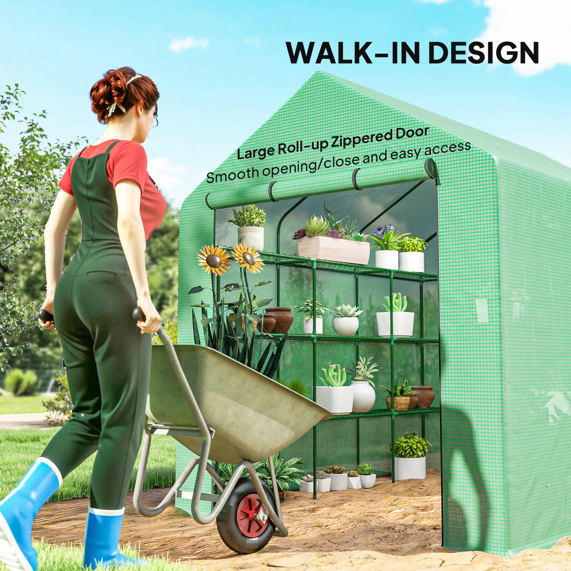 8' x 6' x 7' Portable Walk-In Greenhouse, 18 Shelves, Water/UV Resistant Cover, Roll Up Door - Image 5