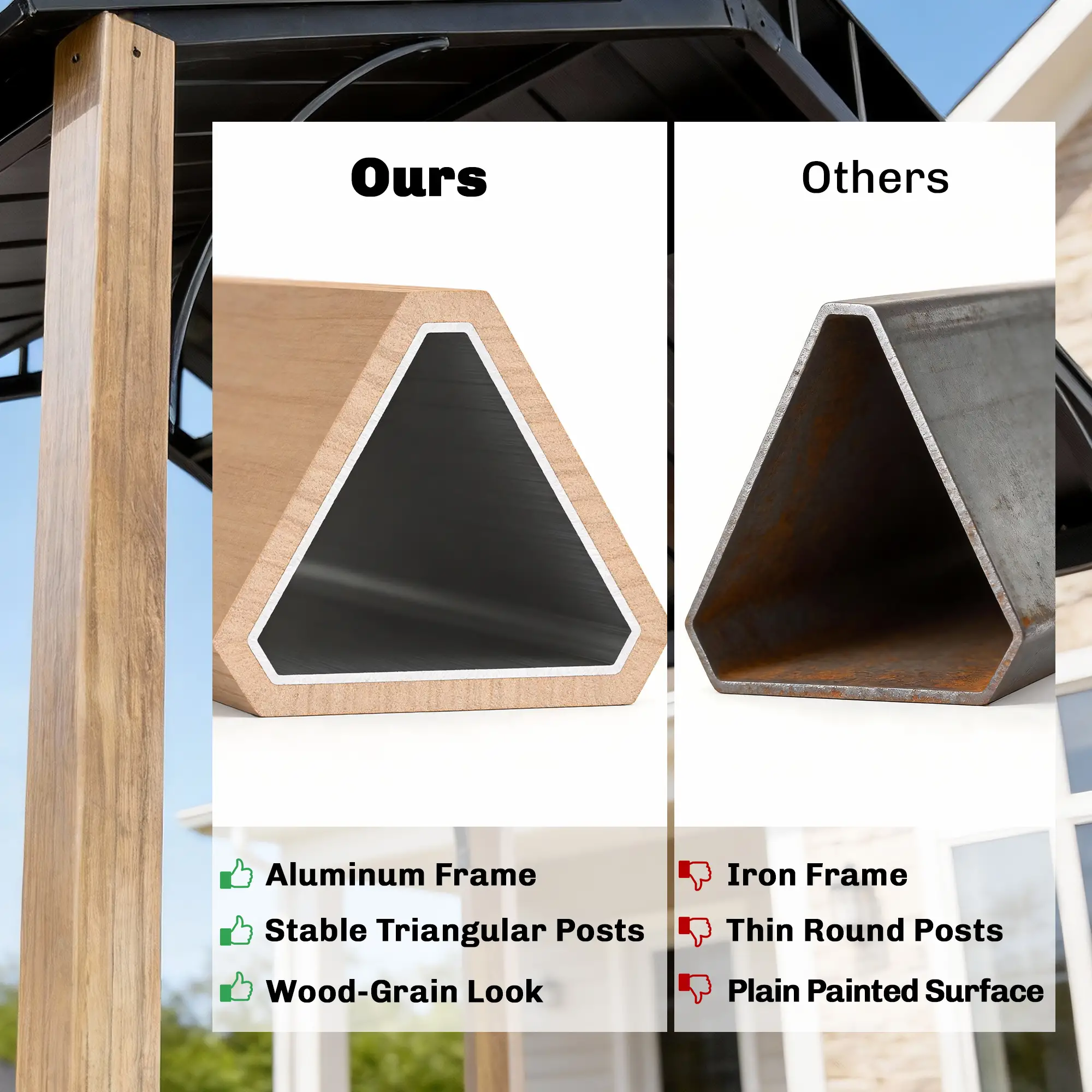 8 x 6ft Hardtop Grill Gazebo, Metal Double Roof, Wood-Grain Aluminum Frame - Image 4