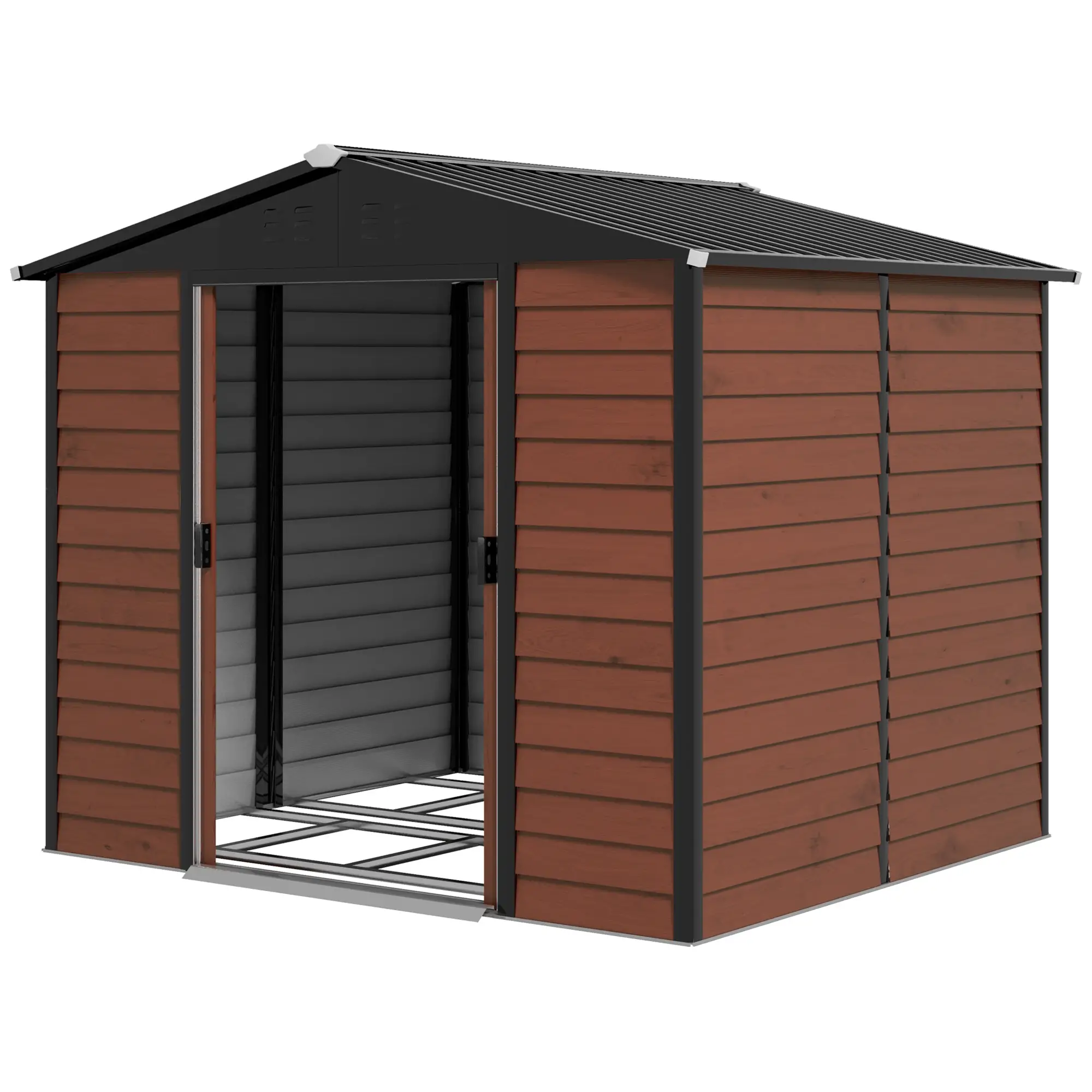 8' x 7' Outdoor Storage Shed, Galvanized Steel, Lockable Doors, Floor Frame