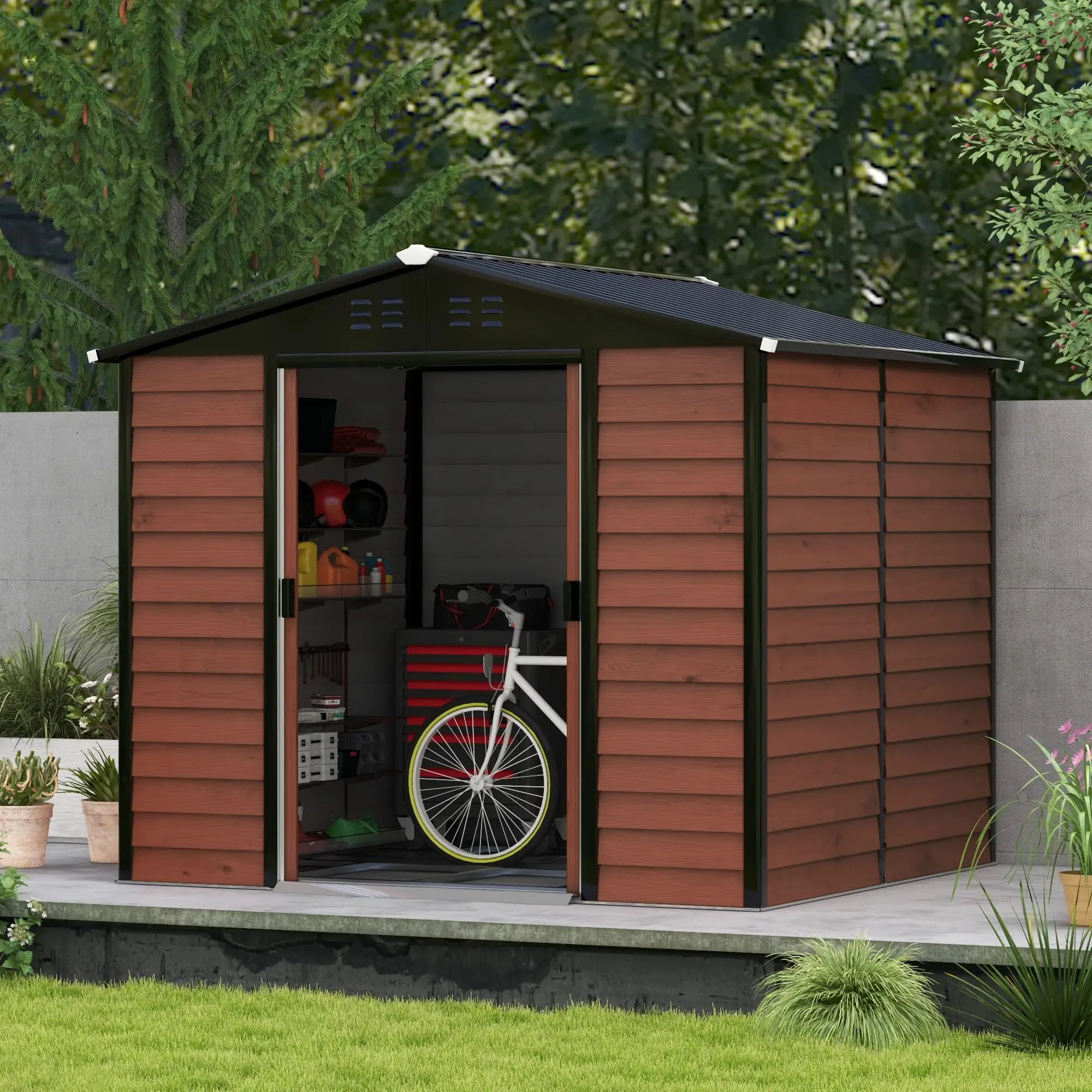 8' x 7' Outdoor Storage Shed, Galvanized Steel, Lockable Doors, Floor Frame - Image 10