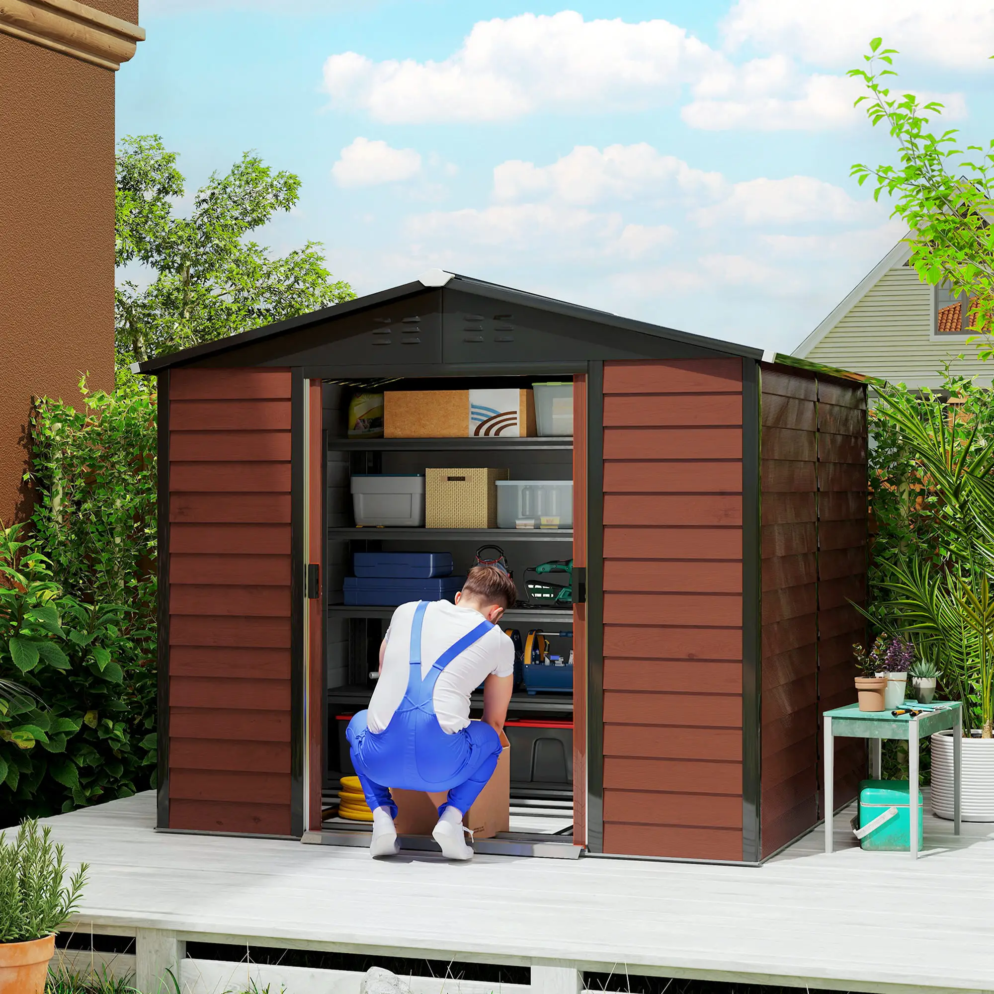 8' x 7' Outdoor Storage Shed, Galvanized Steel, Lockable Doors, Floor Frame - Image 13