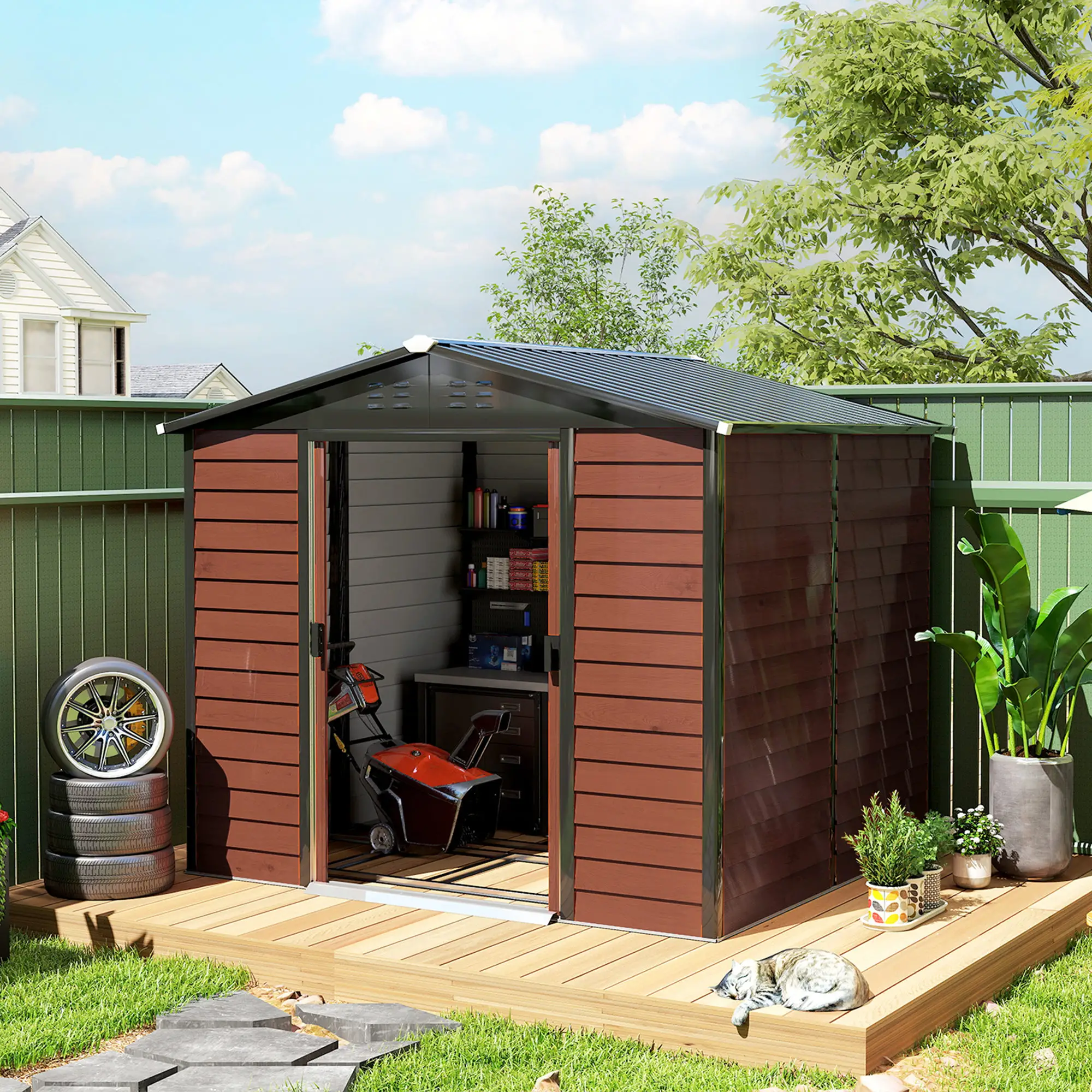 8' x 7' Outdoor Storage Shed, Galvanized Steel, Lockable Doors, Floor Frame - Image 14