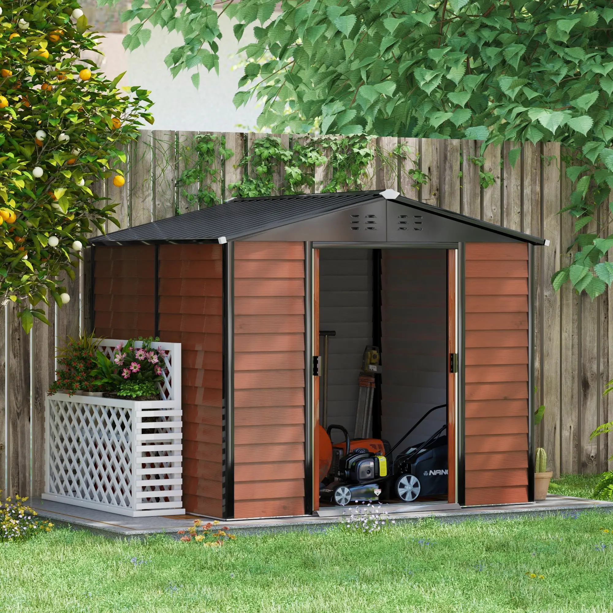 8' x 7' Outdoor Storage Shed, Galvanized Steel, Lockable Doors, Floor Frame - Image 2