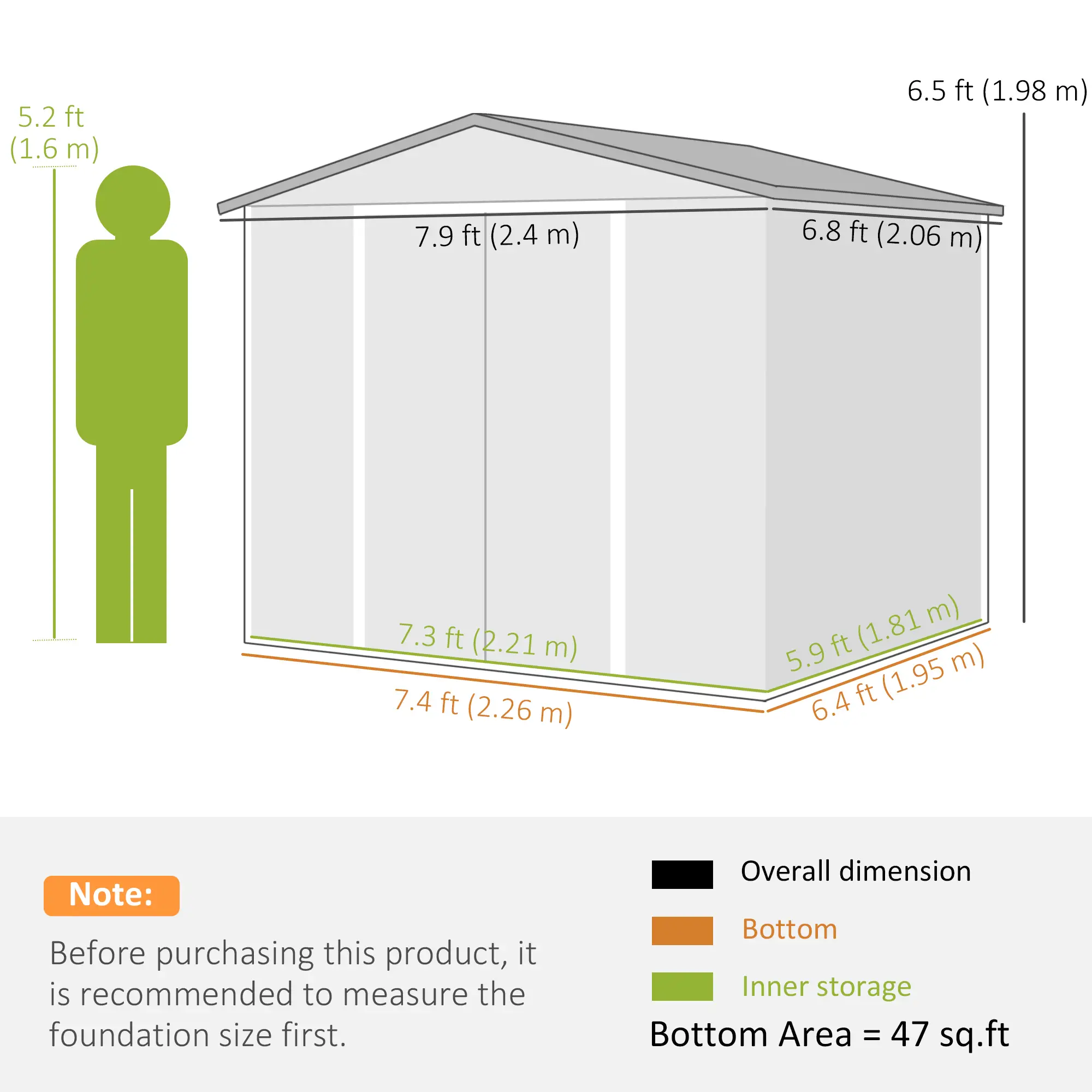 8' x 7' Outdoor Storage Shed, Galvanized Steel, Lockable Doors, Floor Frame - Image 3
