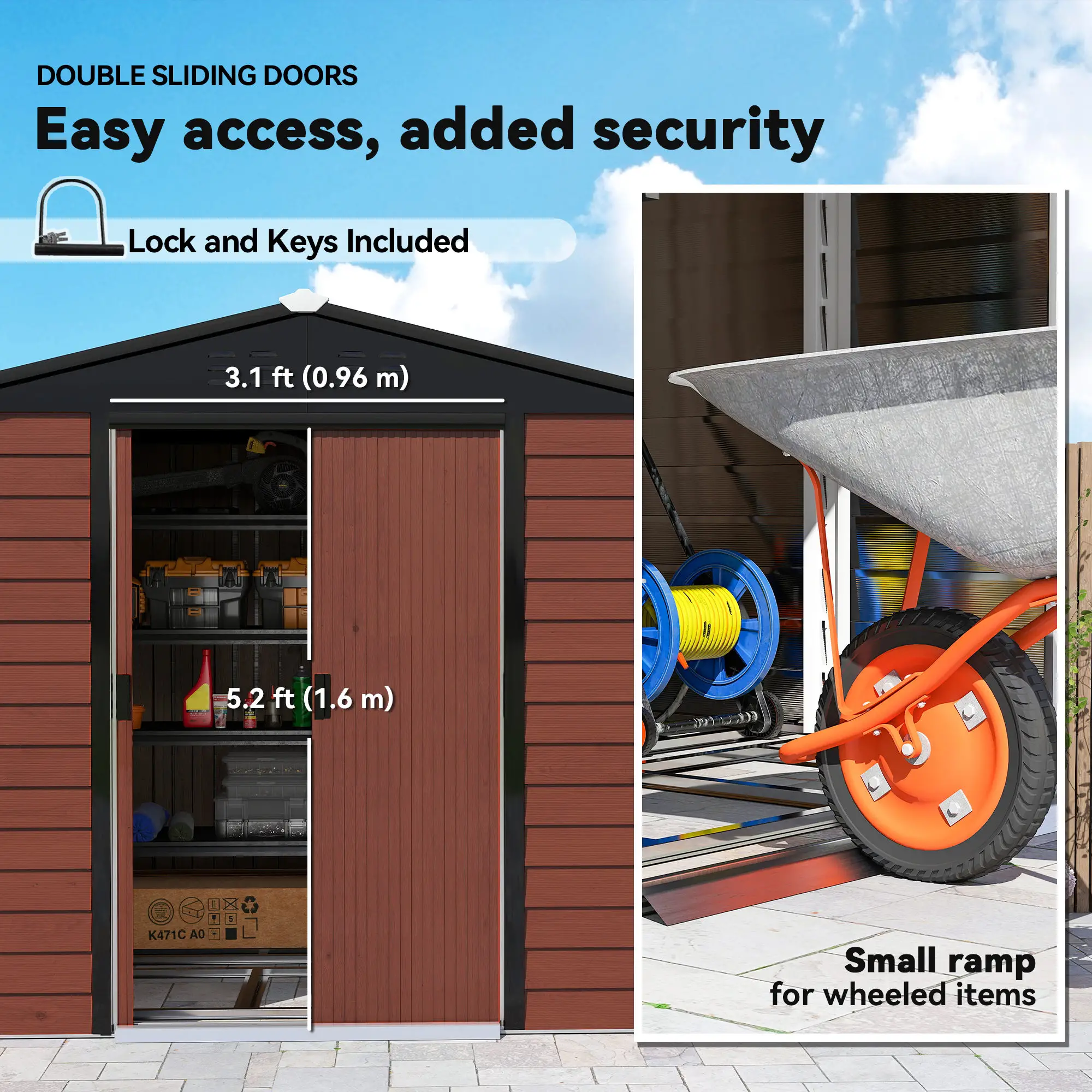 8' x 7' Outdoor Storage Shed, Galvanized Steel, Lockable Doors, Floor Frame - Image 6