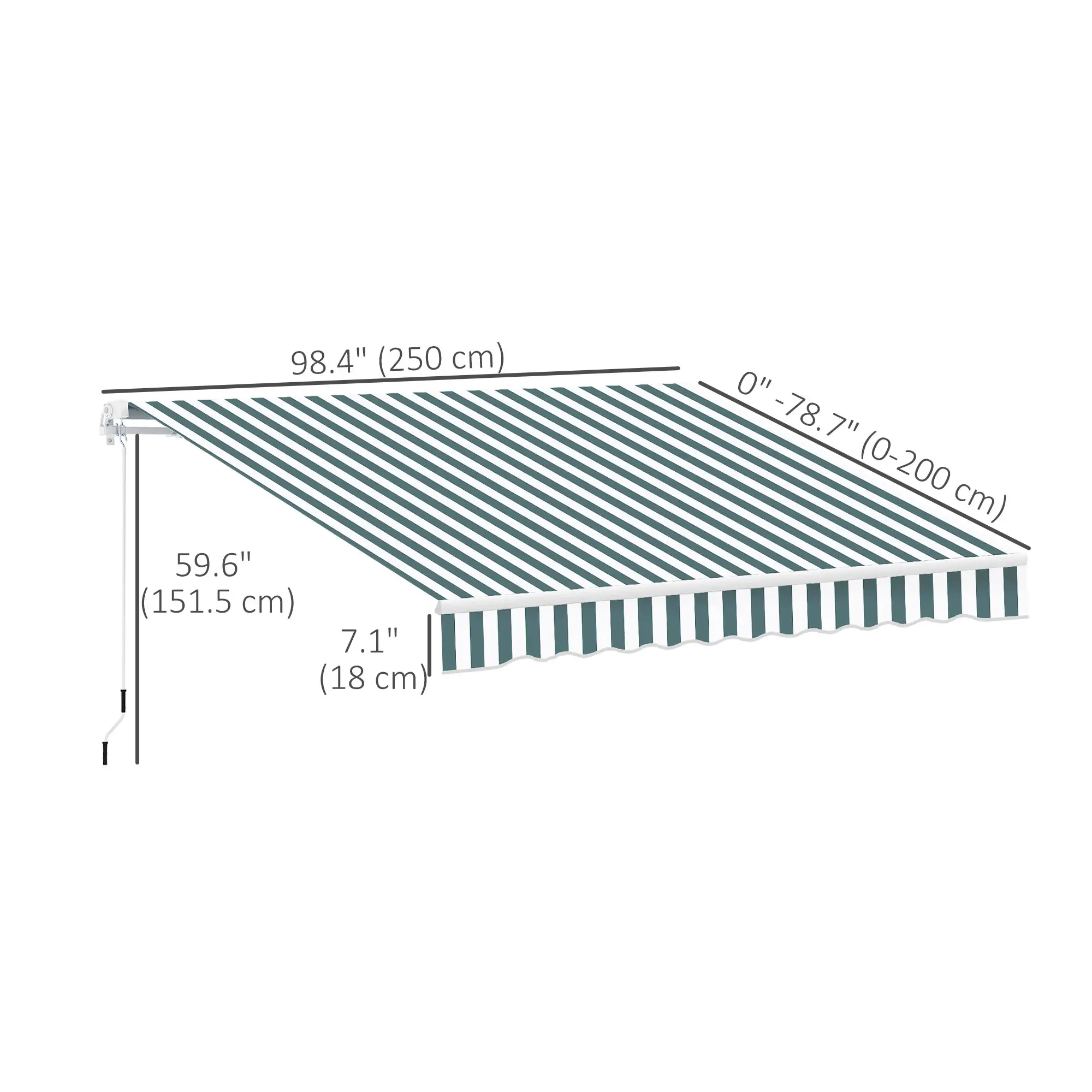 8' x 7' Retractable Awning, UV Water-Resistant Fabric, Aluminum Frame, Green White, Green, White - Image 3