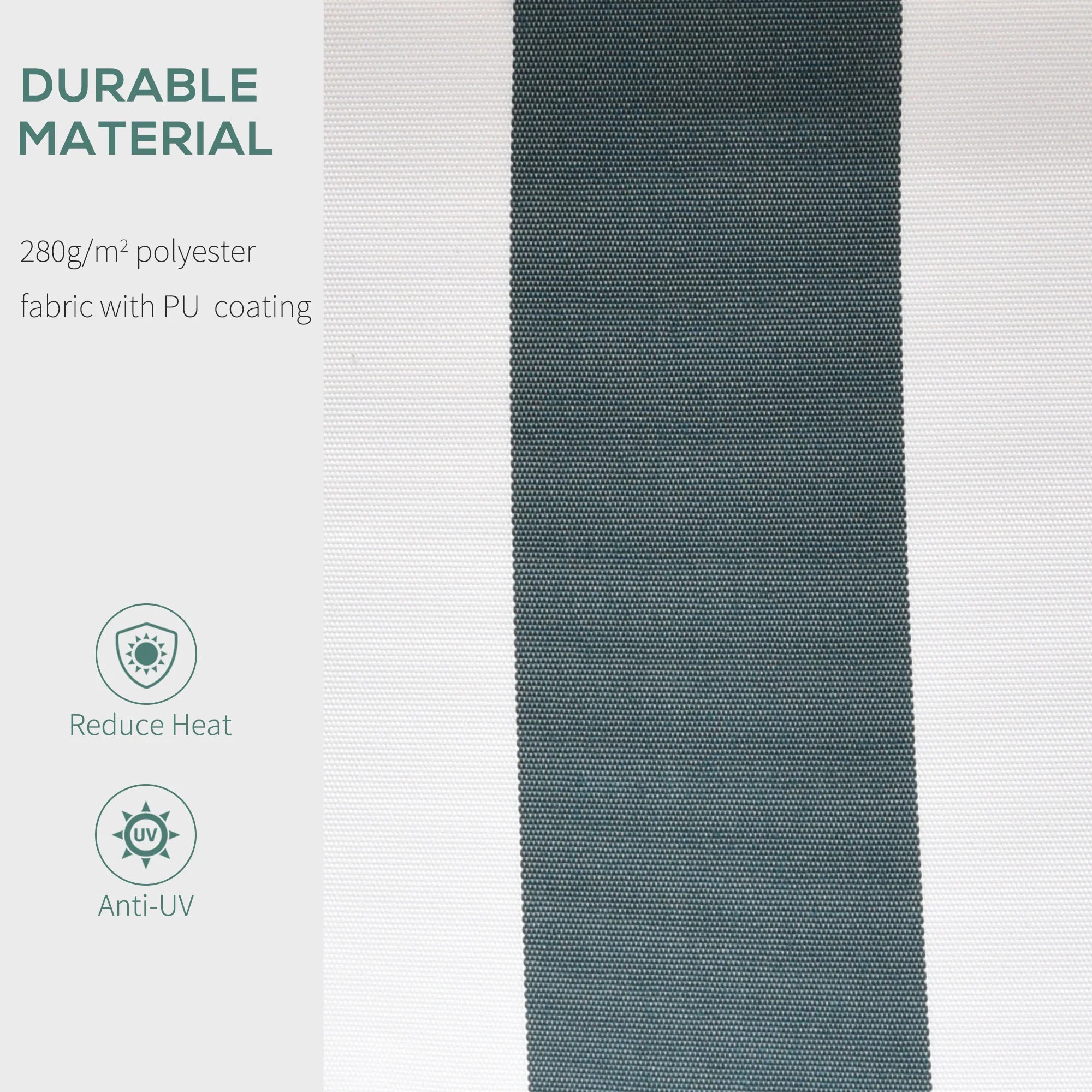8' x 7' Retractable Awning, UV Water-Resistant Fabric, Aluminum Frame, Green White, Green, White - Image 4