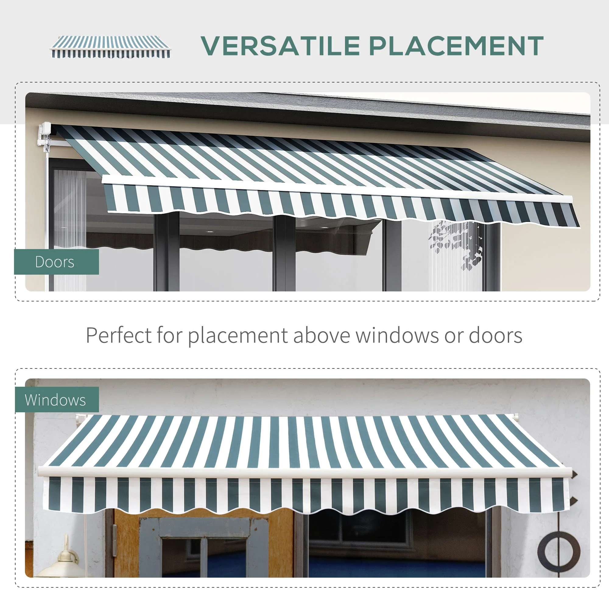 8' x 7' Retractable Awning, UV Water-Resistant Fabric, Aluminum Frame, Green White, Green, White - Image 7