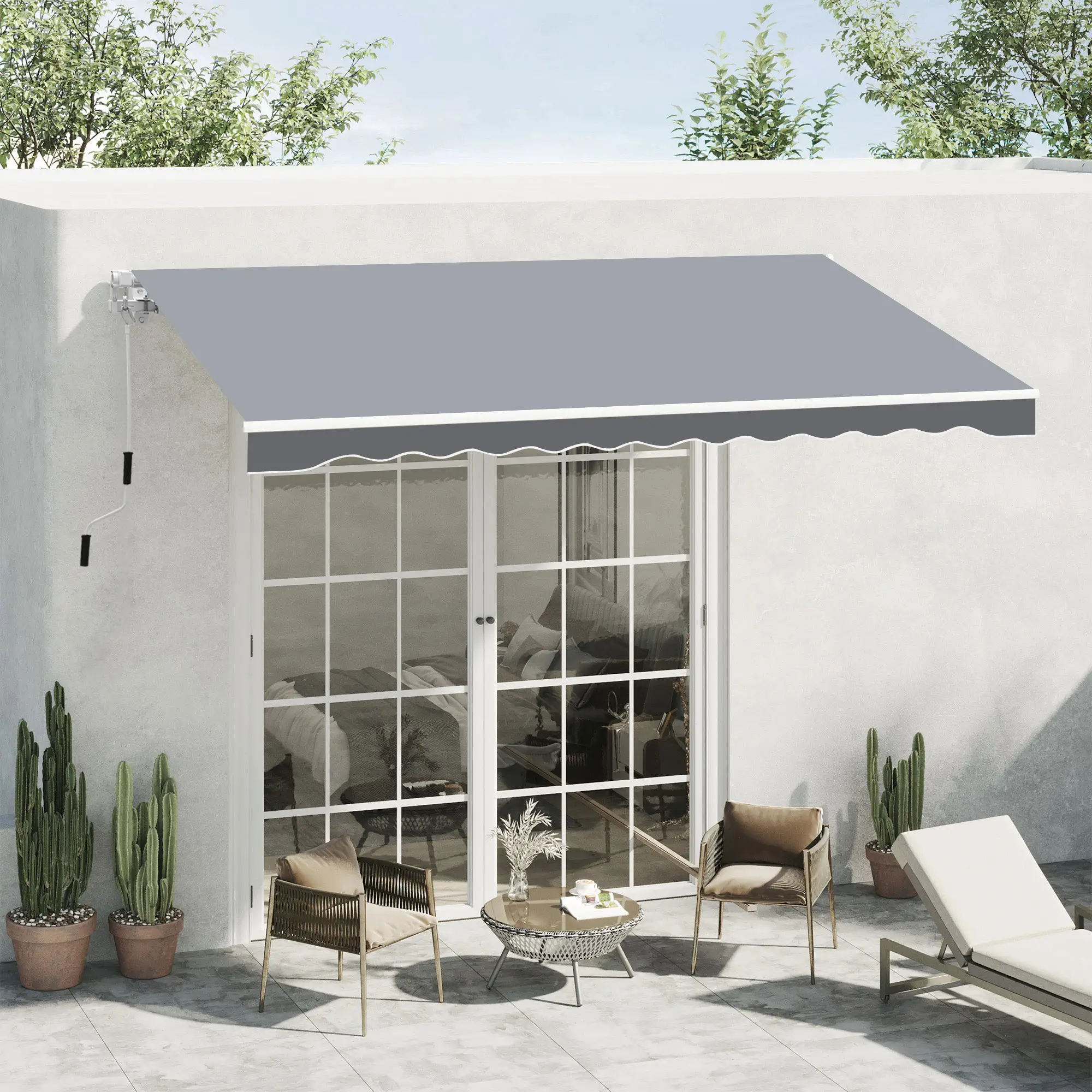 8' x 7' Retractable Awning, UV Water-Resistant Fabric, Aluminum Frame, Grey - Image 2