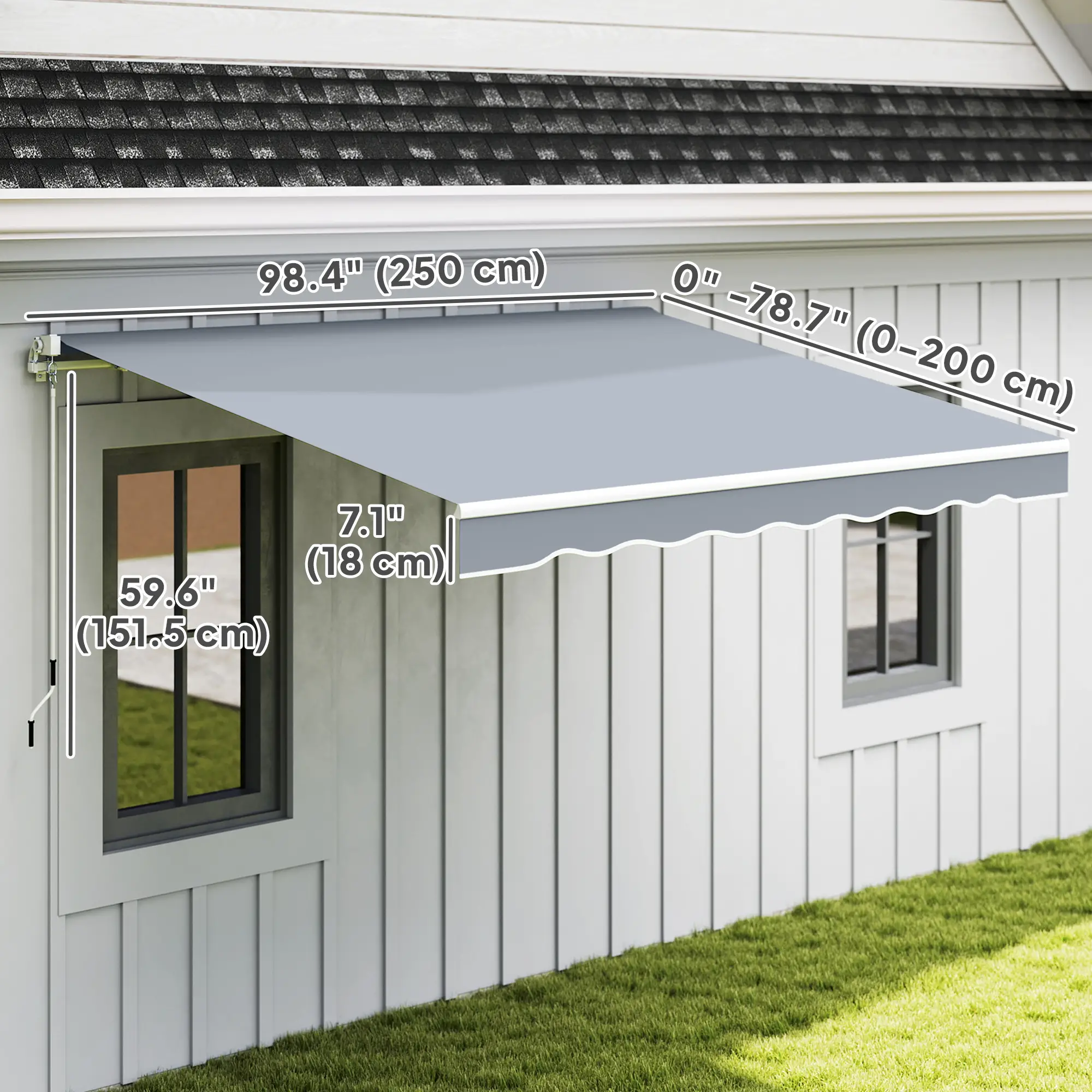 8' x 7' Retractable Awning, UV Water-Resistant Fabric, Aluminum Frame, Grey - Image 3