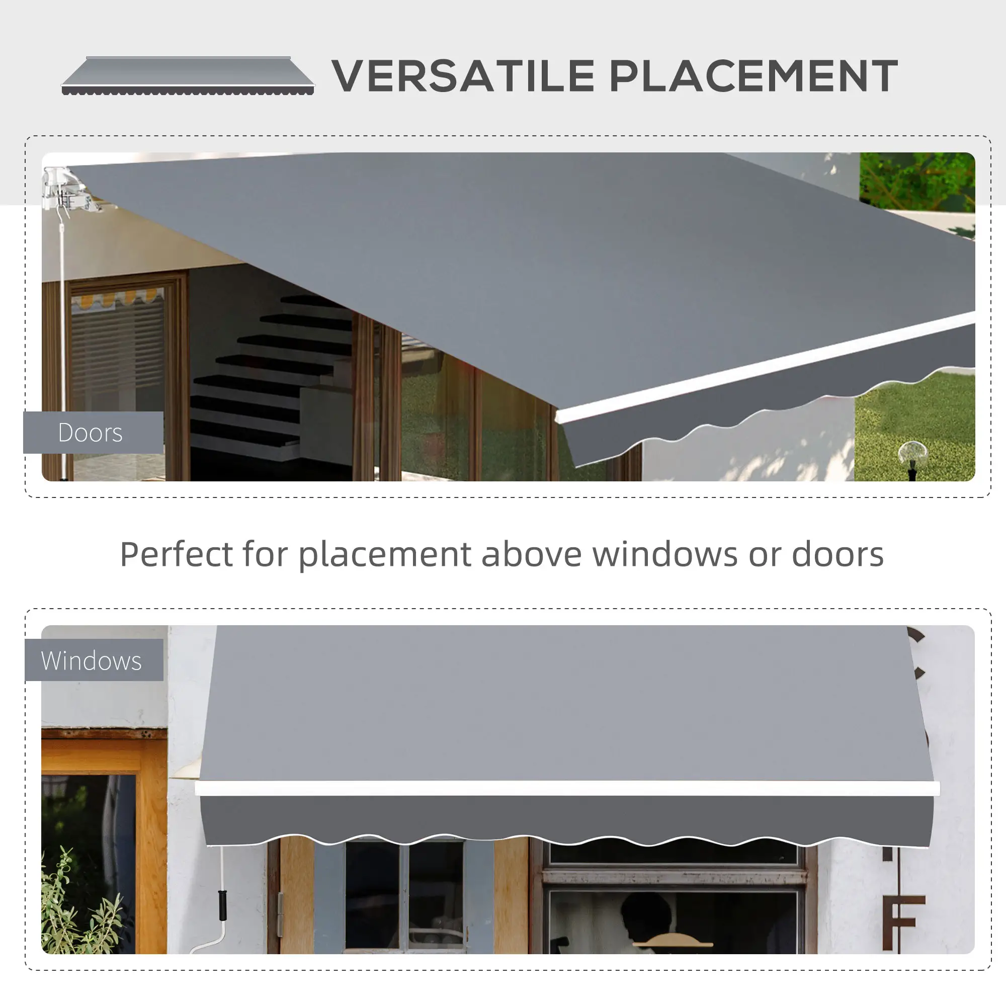 8' x 7' Retractable Awning, UV Water-Resistant Fabric, Aluminum Frame, Grey - Image 6