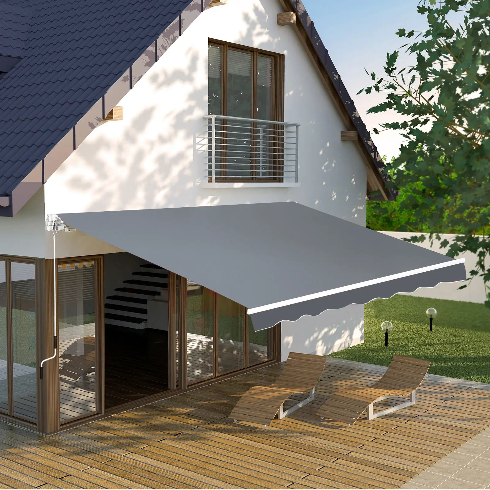 8' x 7' Retractable Awning, UV Water-Resistant Fabric, Aluminum Frame, Grey - Image 8