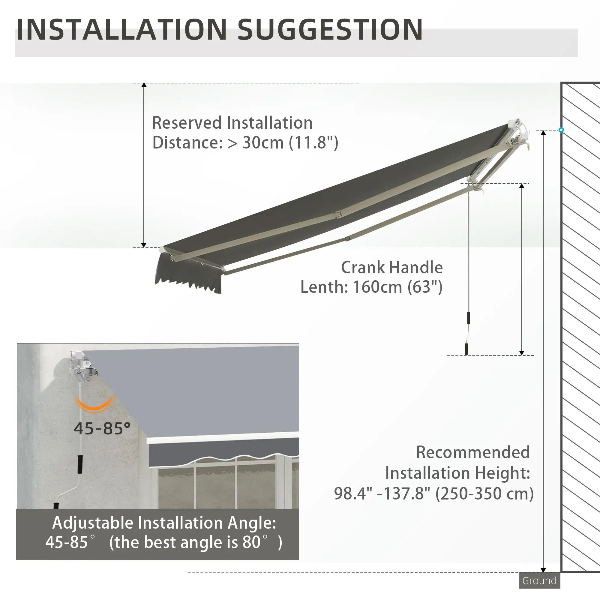 8' x 7' Retractable Awning, UV Water-Resistant Fabric, Aluminum Frame, Grey - Image 9