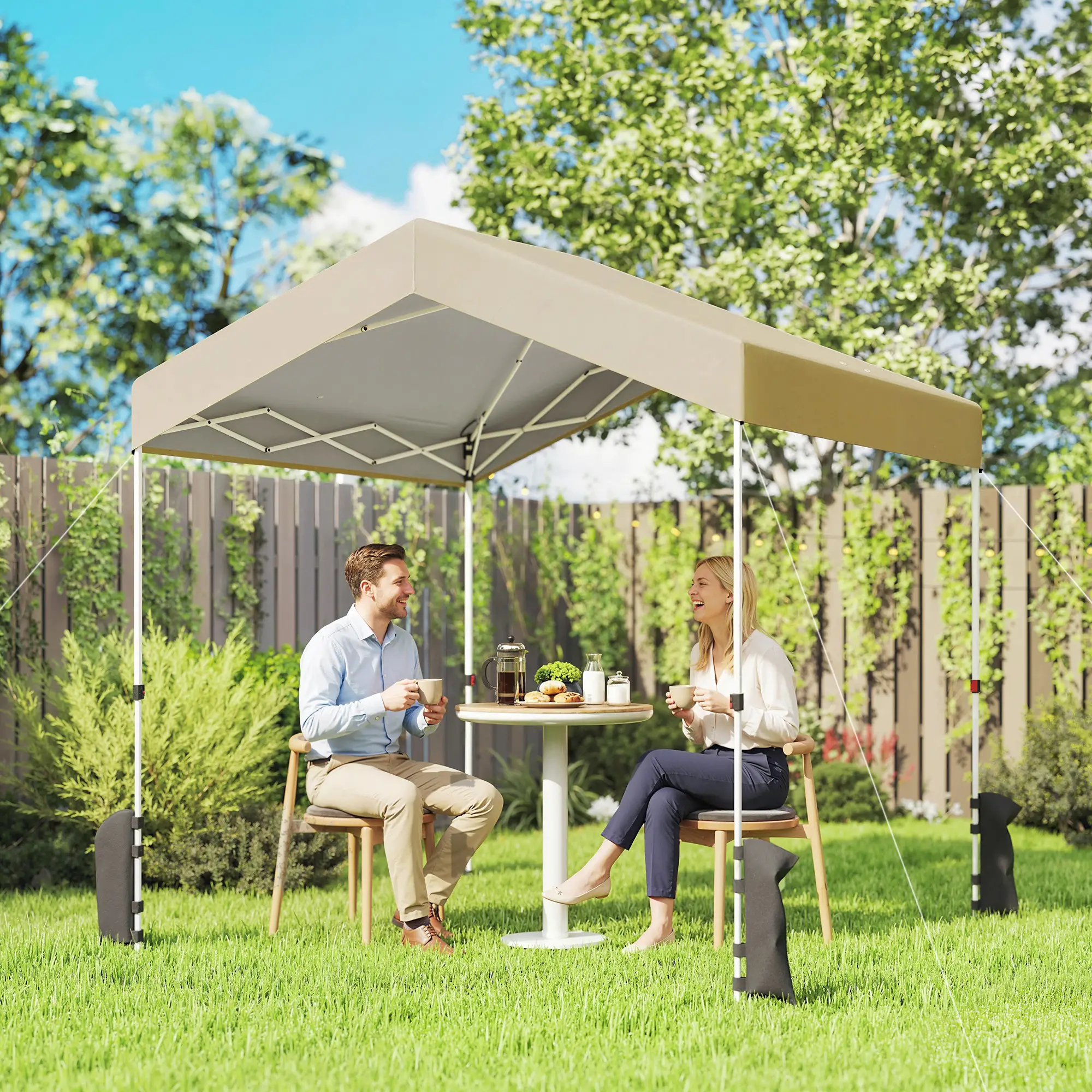8 x 8 ft Pop Up Canopy Tent, UPF 50+ A-Frame Outdoor Instant Canopy, Beige - Image 2
