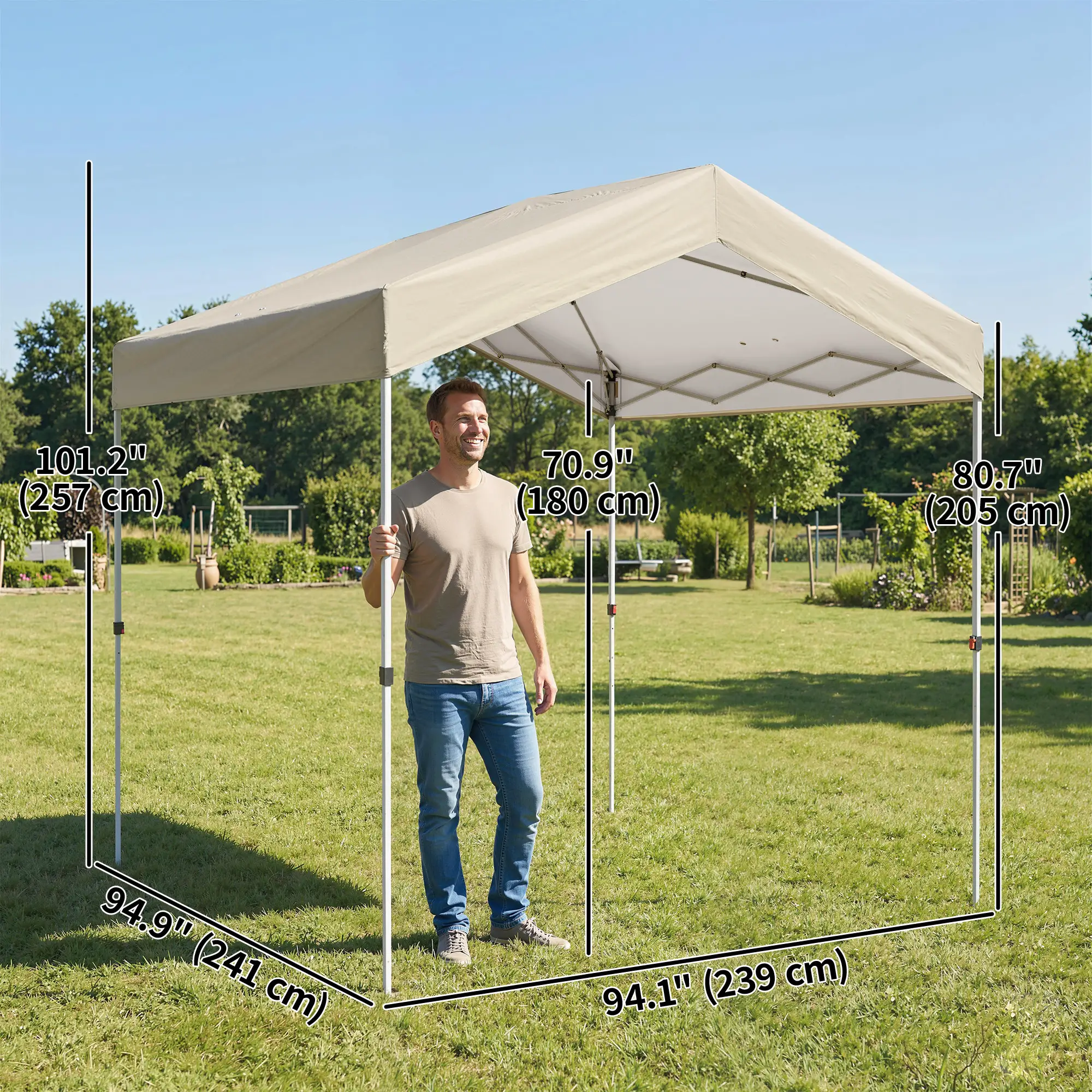 8 x 8 ft Pop Up Canopy Tent, UPF 50+ A-Frame Outdoor Instant Canopy, Beige - Image 3