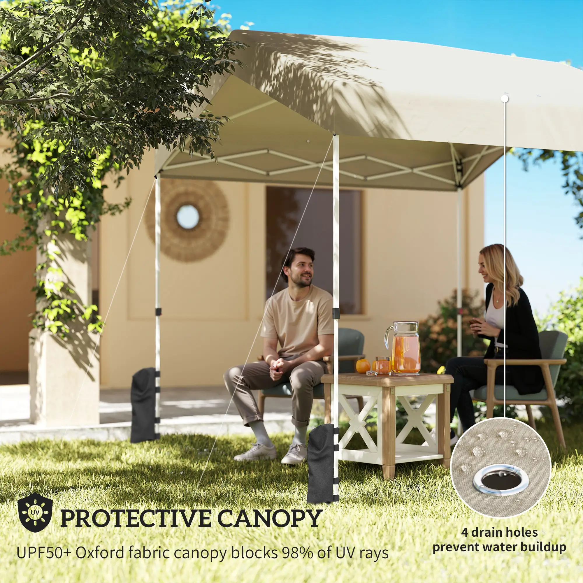 8 x 8 ft Pop Up Canopy Tent, UPF 50+ A-Frame Outdoor Instant Canopy, Beige - Image 4