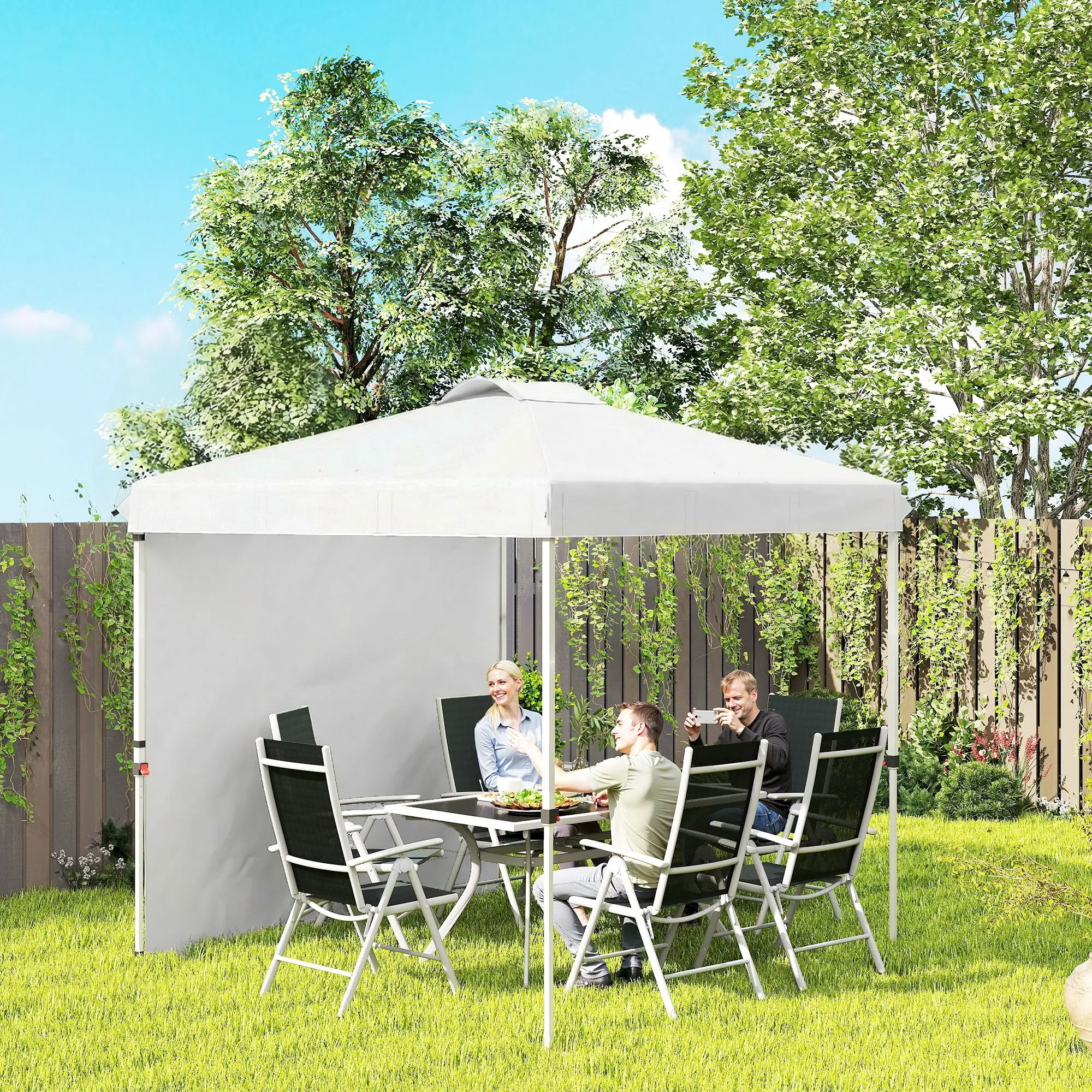 8 x 8 ft Pop Up Canopy, With Sidewall, Carry Bag, Sand Bags, White - Image 2