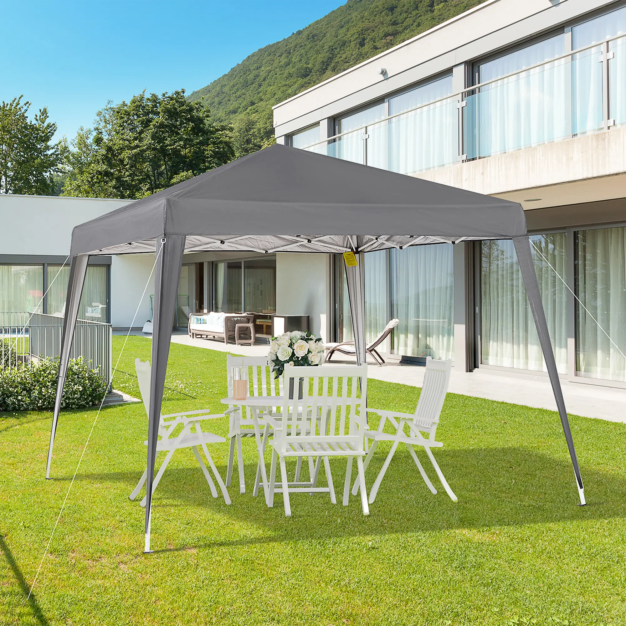 8' x 8' Pop Up Canopy, Outdoor Folding Tent, Portable with Bag, Grey - Image 2