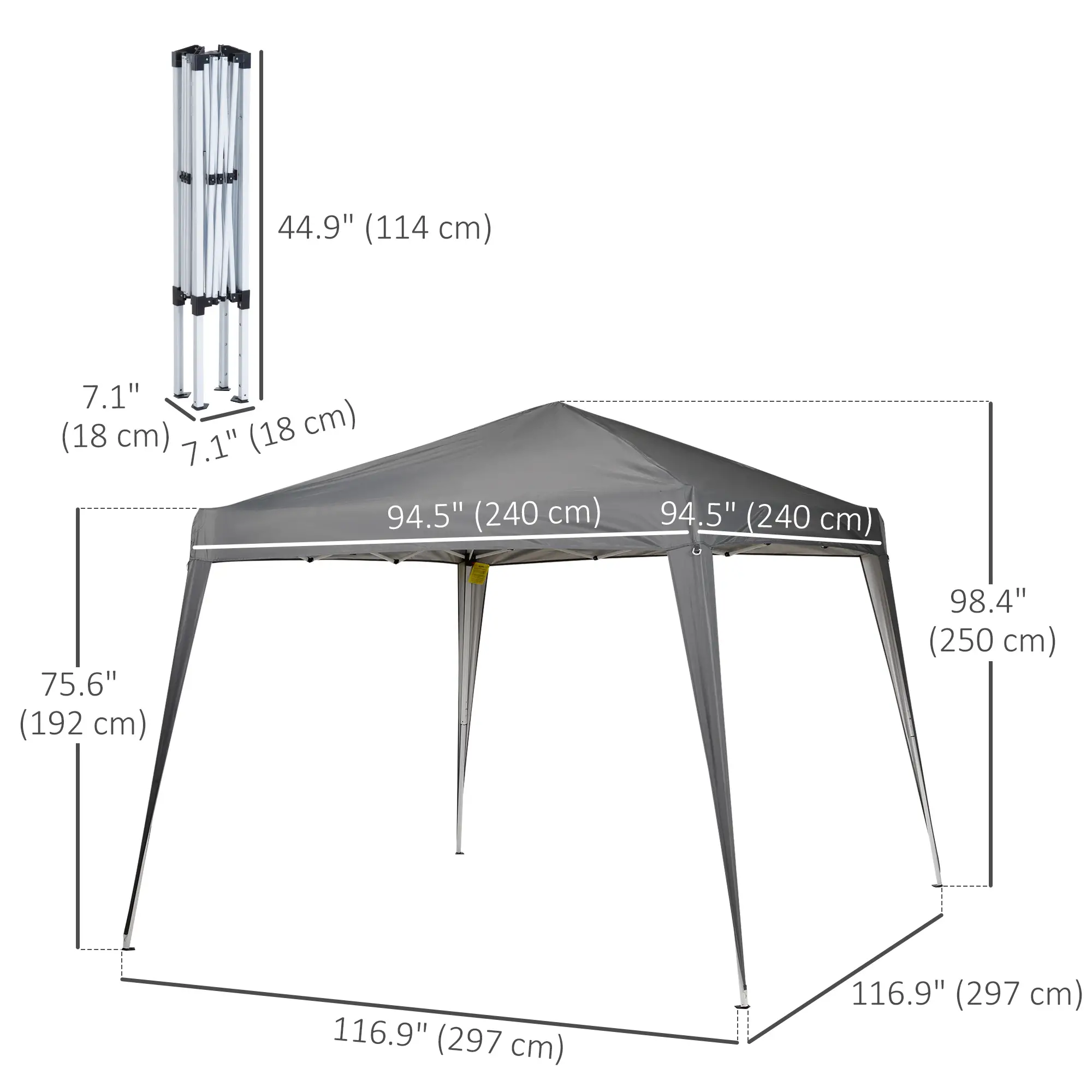 8' x 8' Pop Up Canopy, Outdoor Folding Tent, Portable with Bag, Grey - Image 3