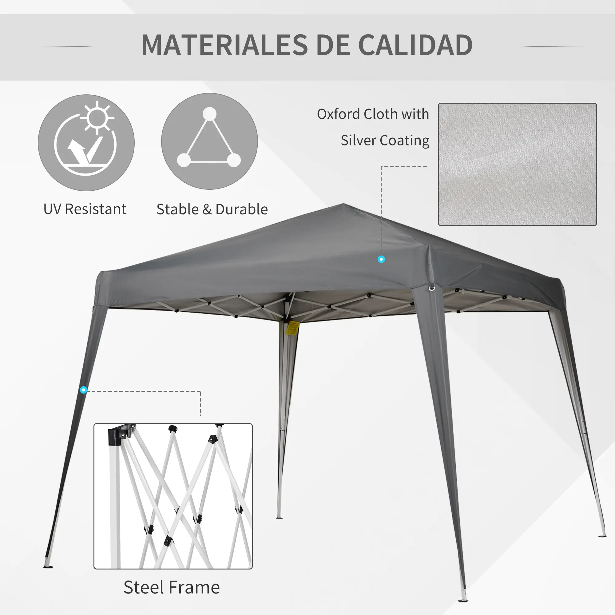 8' x 8' Pop Up Canopy, Outdoor Folding Tent, Portable with Bag, Grey - Image 4